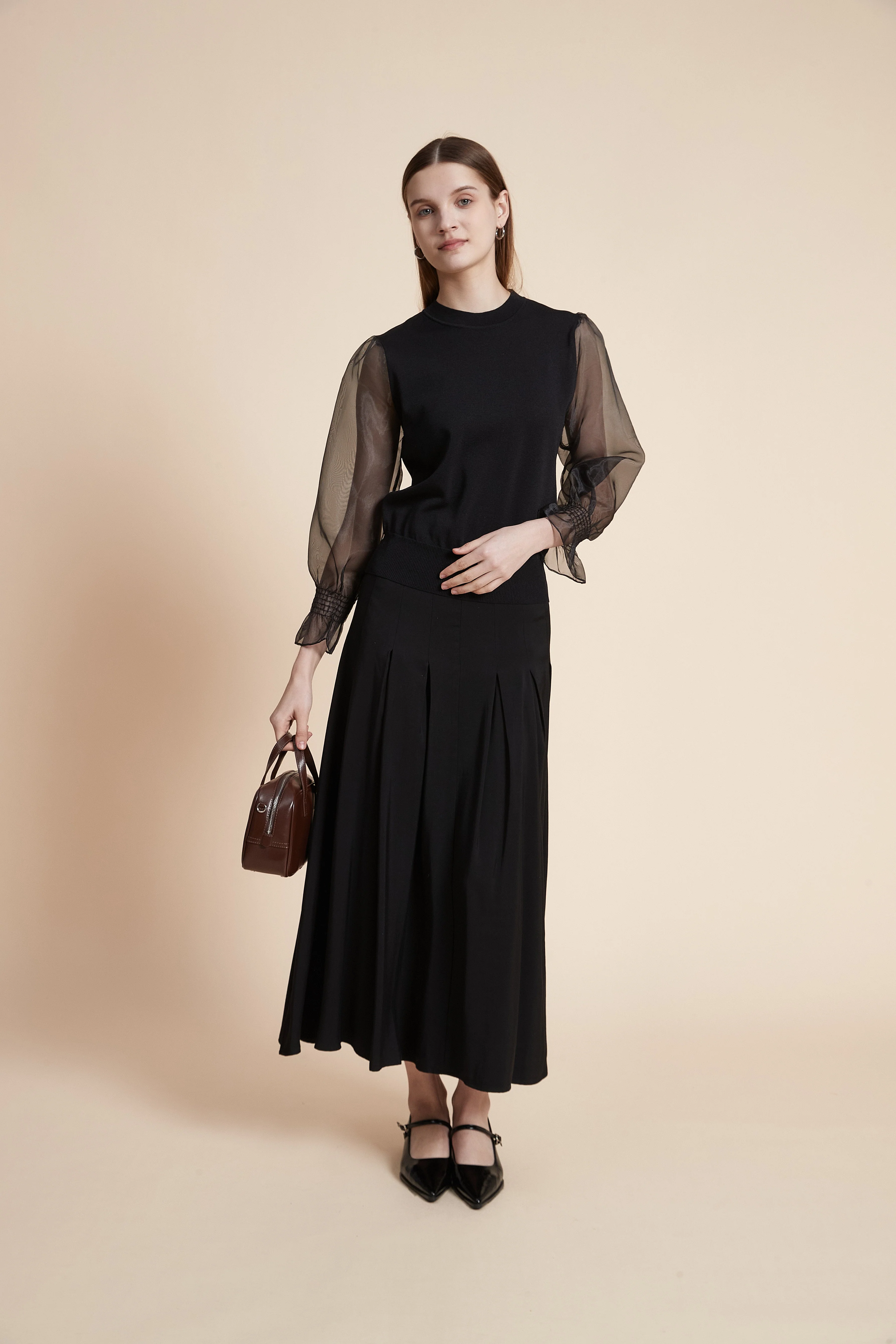 Solid Long Sleeve Sheer Blouse - Image 3