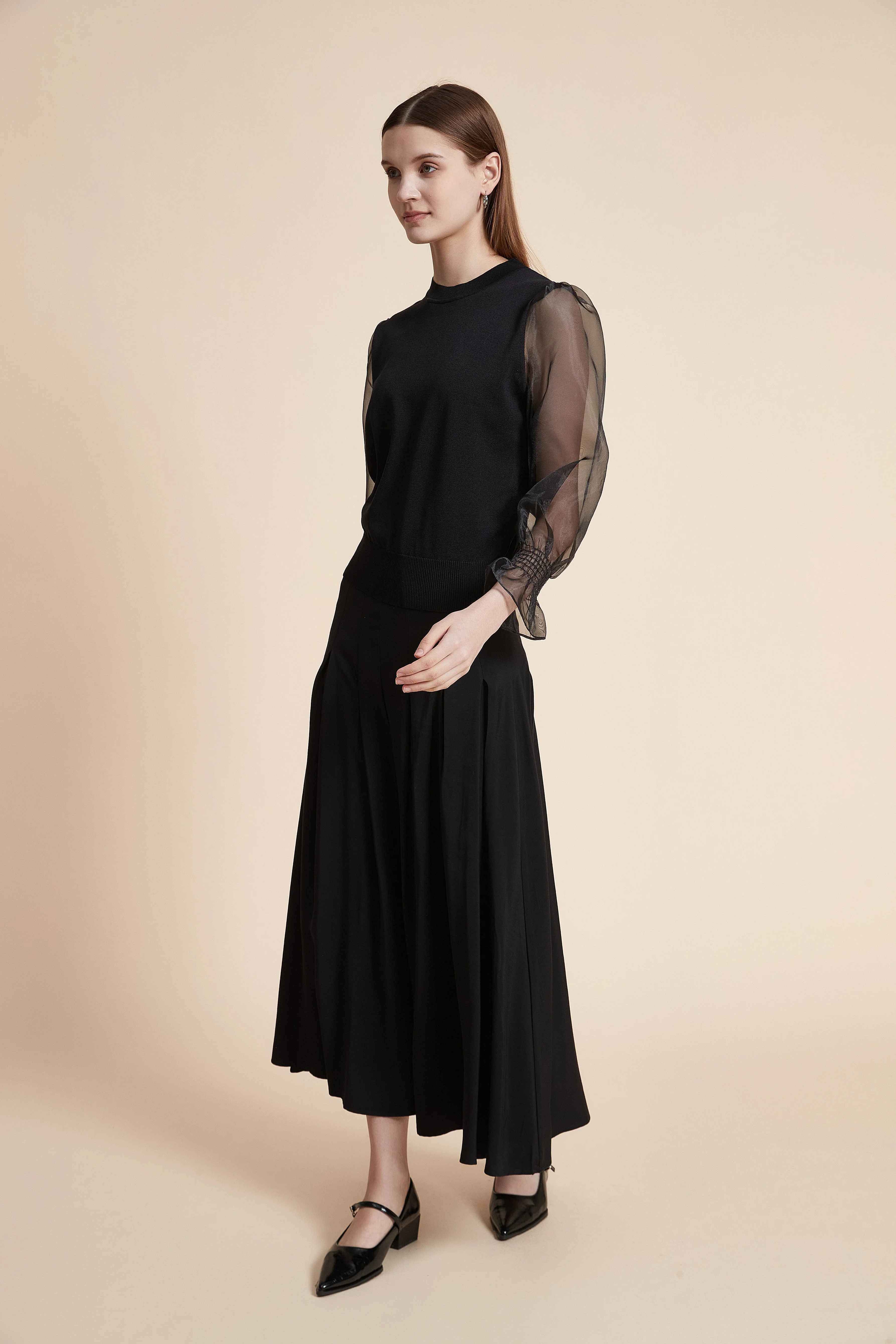 Solid Long Sleeve Sheer Blouse - Image 4