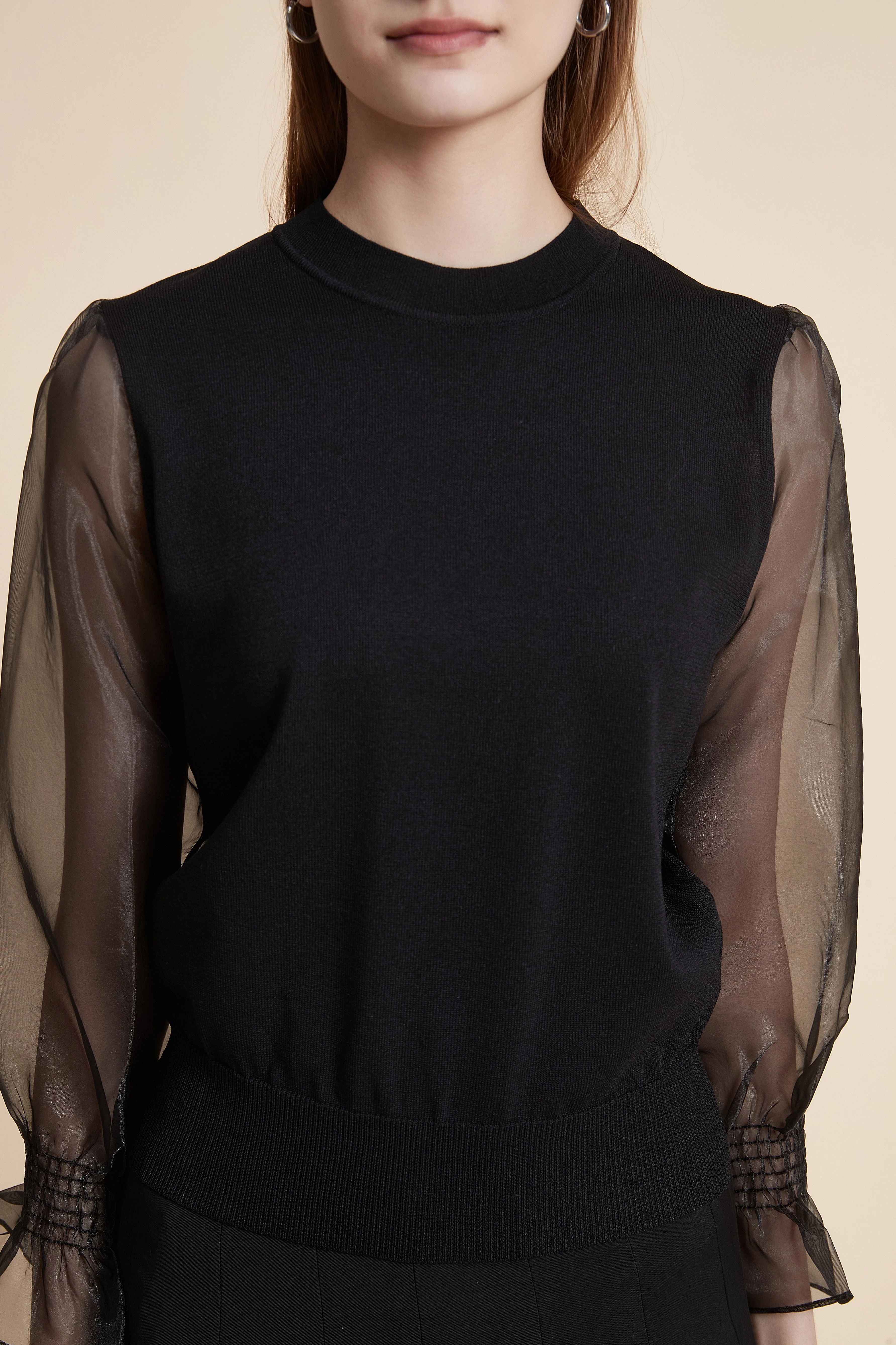 Solid Long Sleeve Sheer Blouse - Image 5