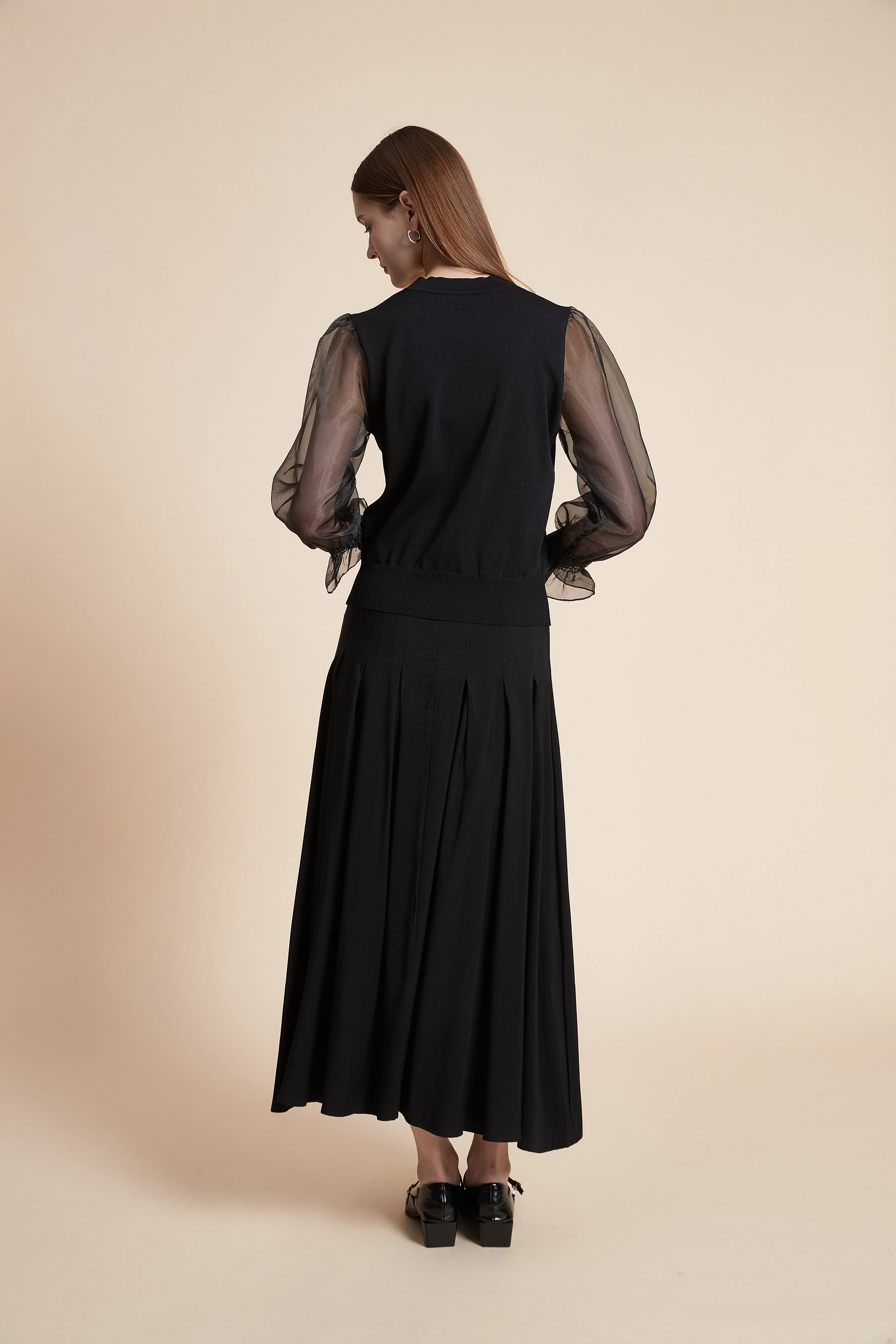 Solid Long Sleeve Sheer Blouse - Image 6