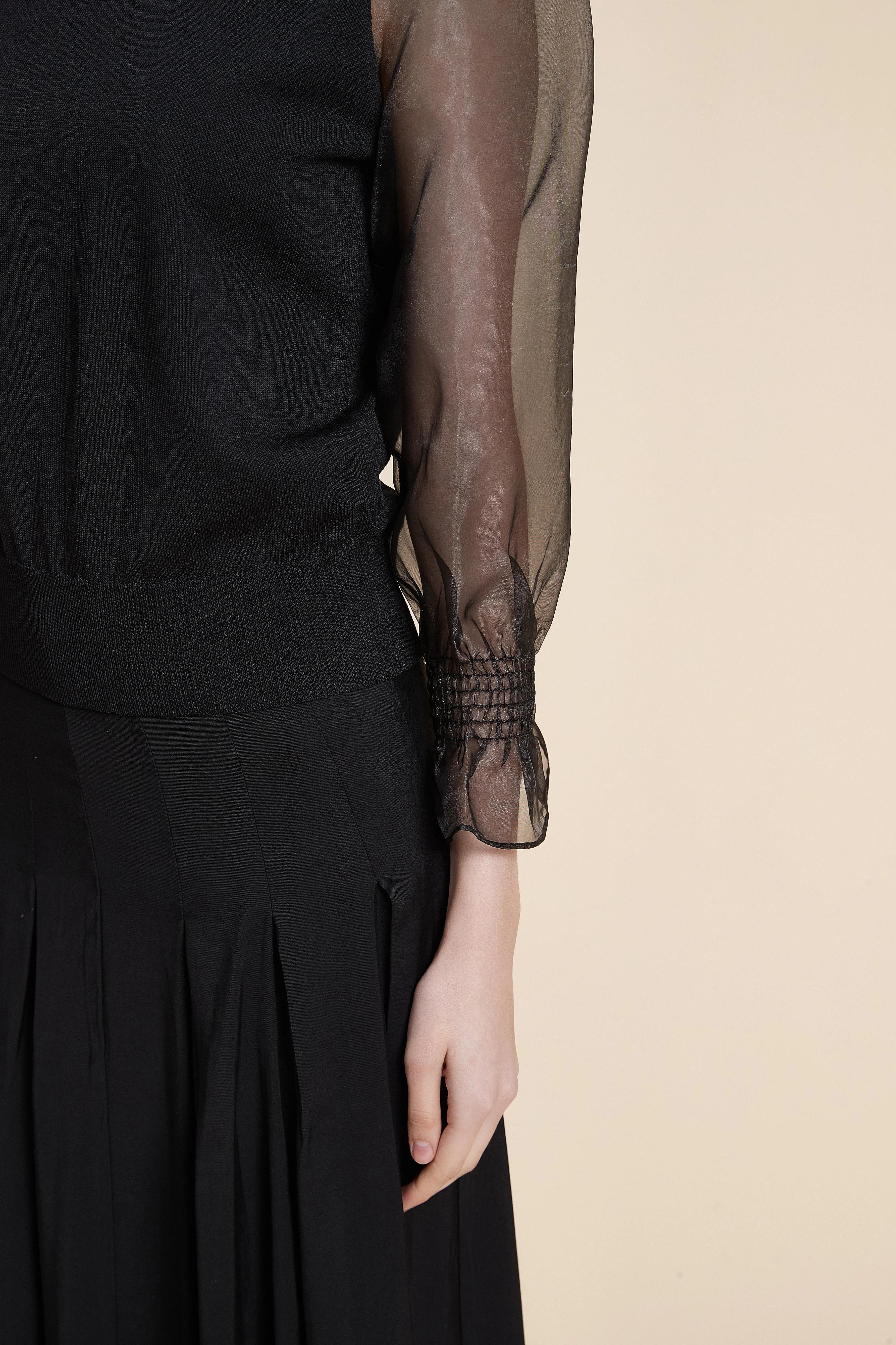 Solid Long Sleeve Sheer Blouse - Image 7