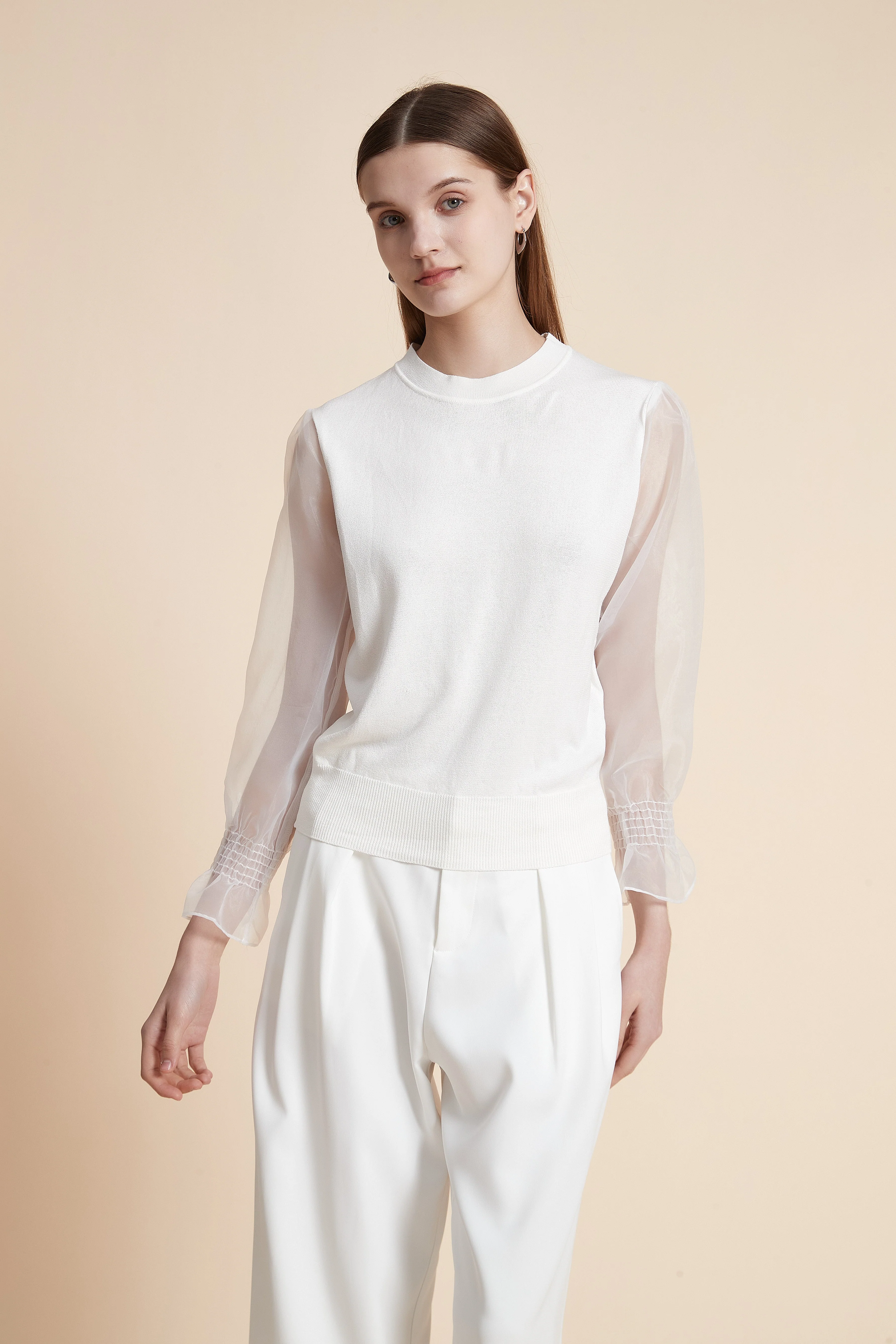 Solid Long Sleeve Sheer Blouse - Image 8