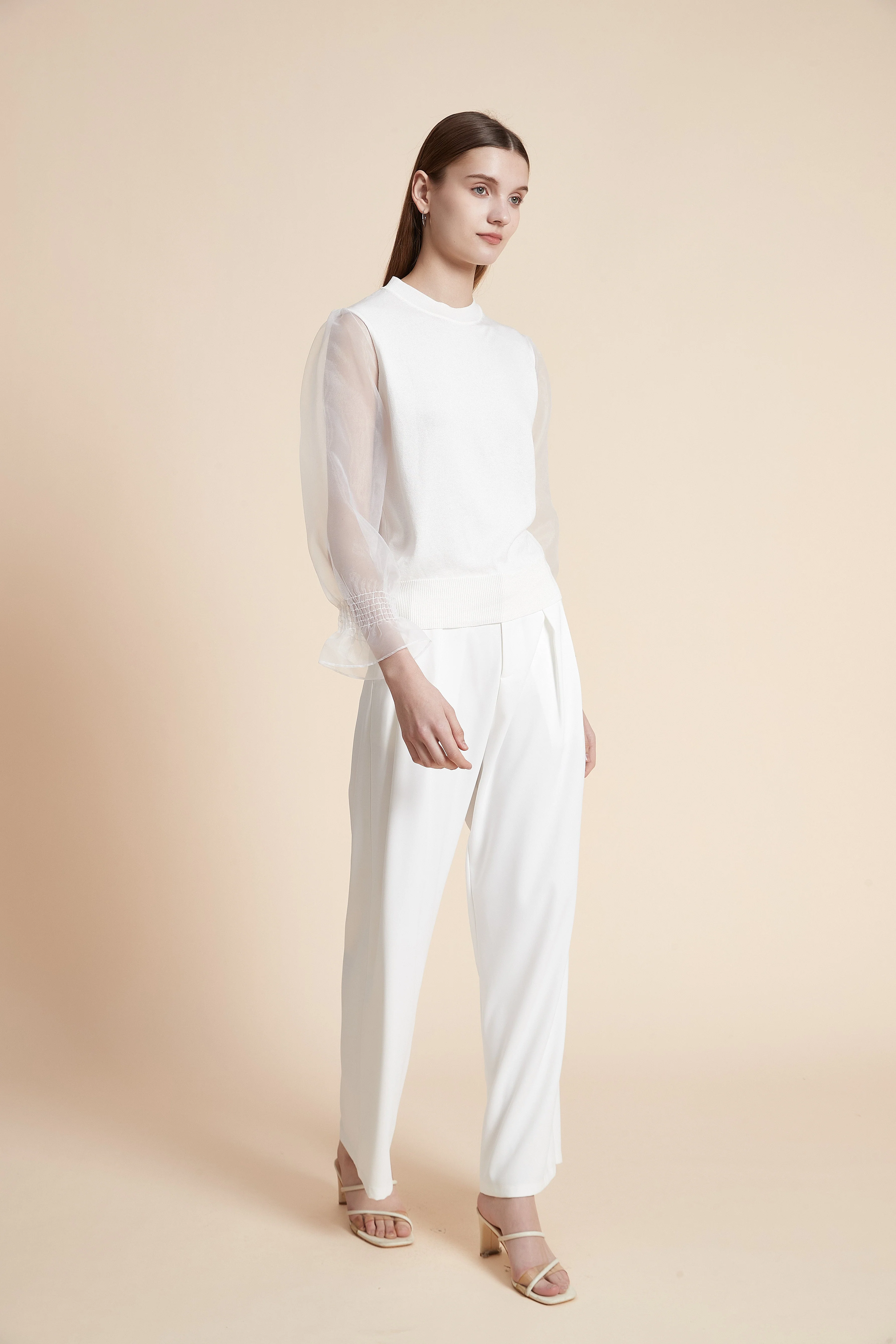 Solid Long Sleeve Sheer Blouse - Image 9