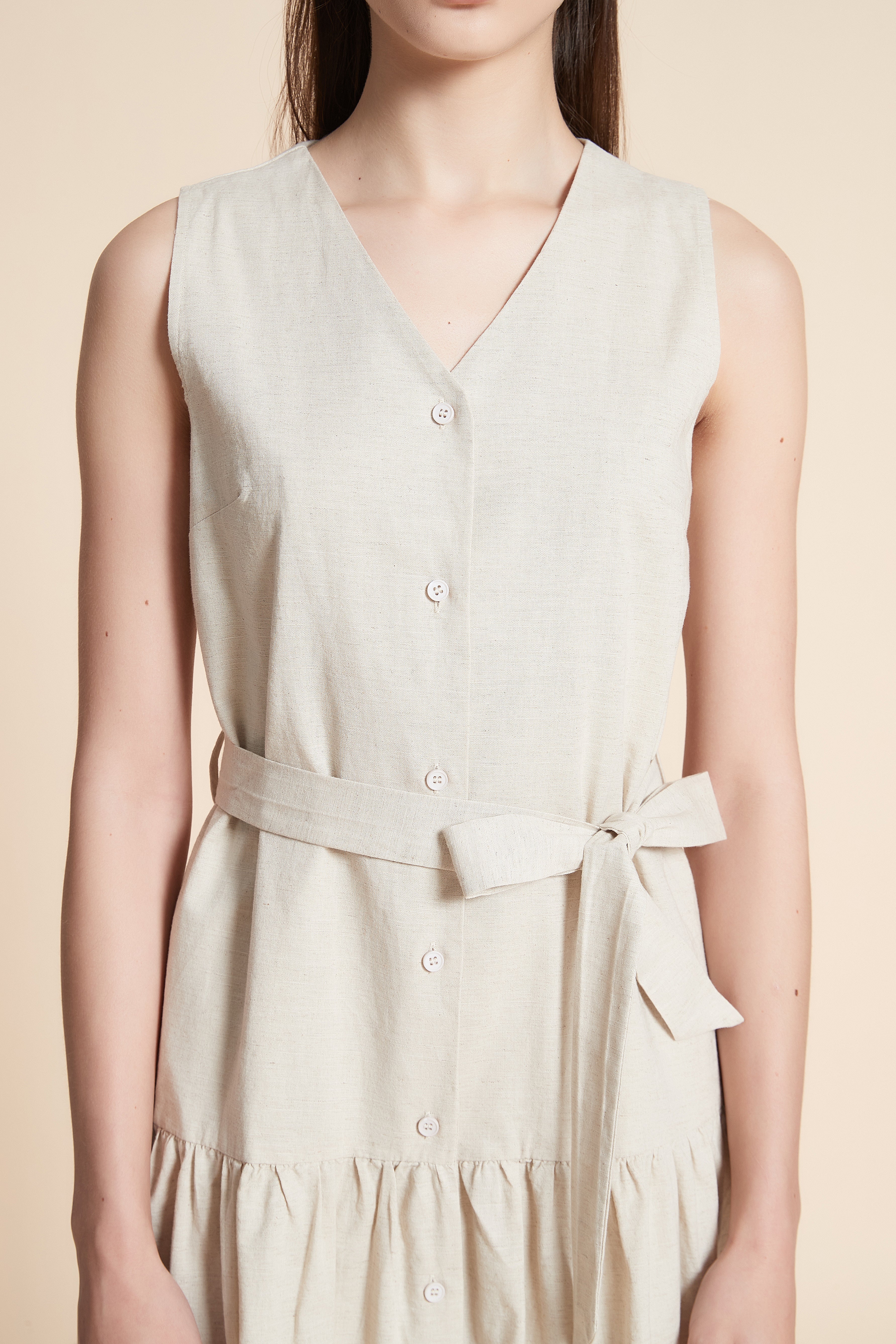 Solid Midi Sleeveless Dress with Belt - Image 5