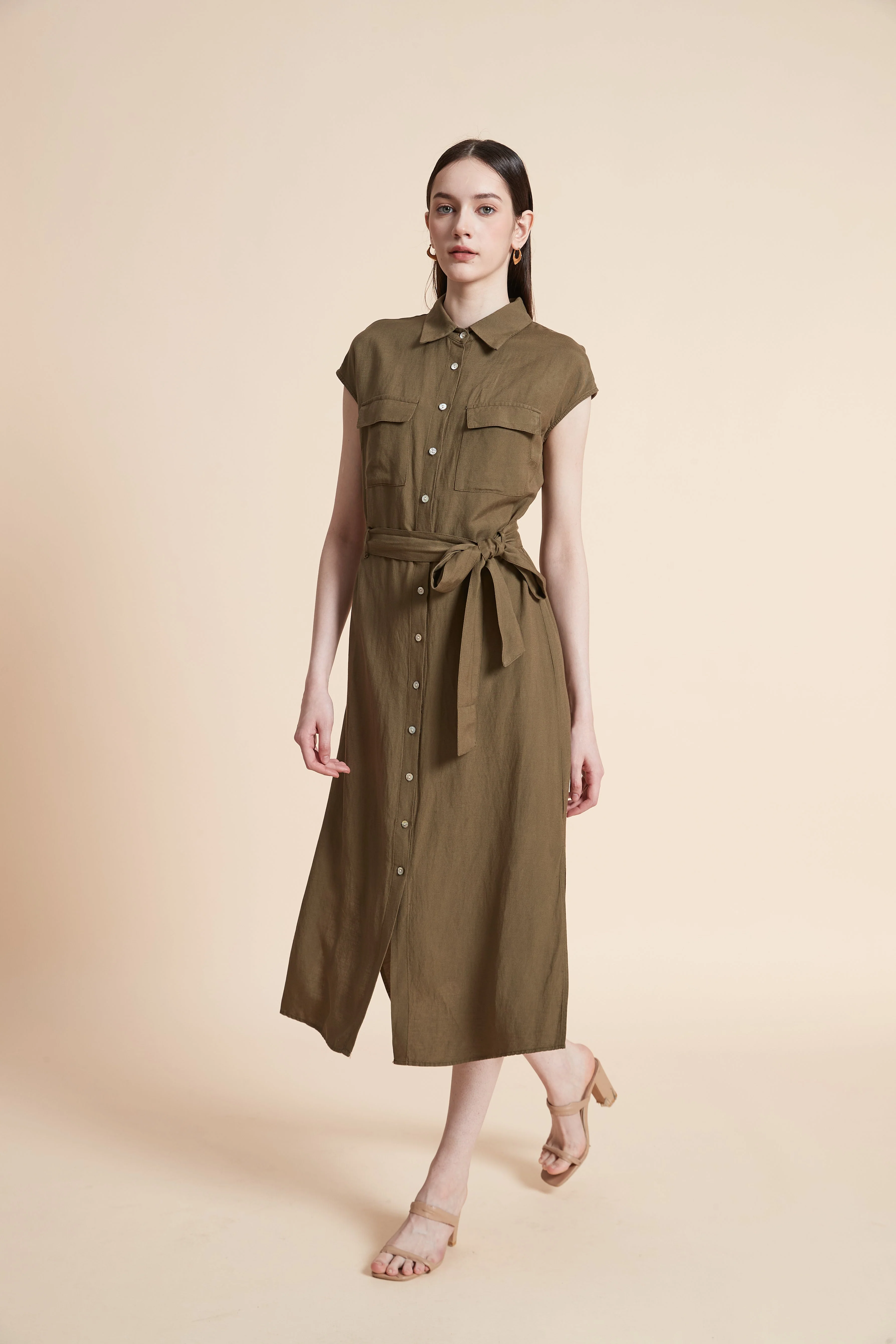 Midi Dress with Waist Tie and Short Sleeves - Image 10