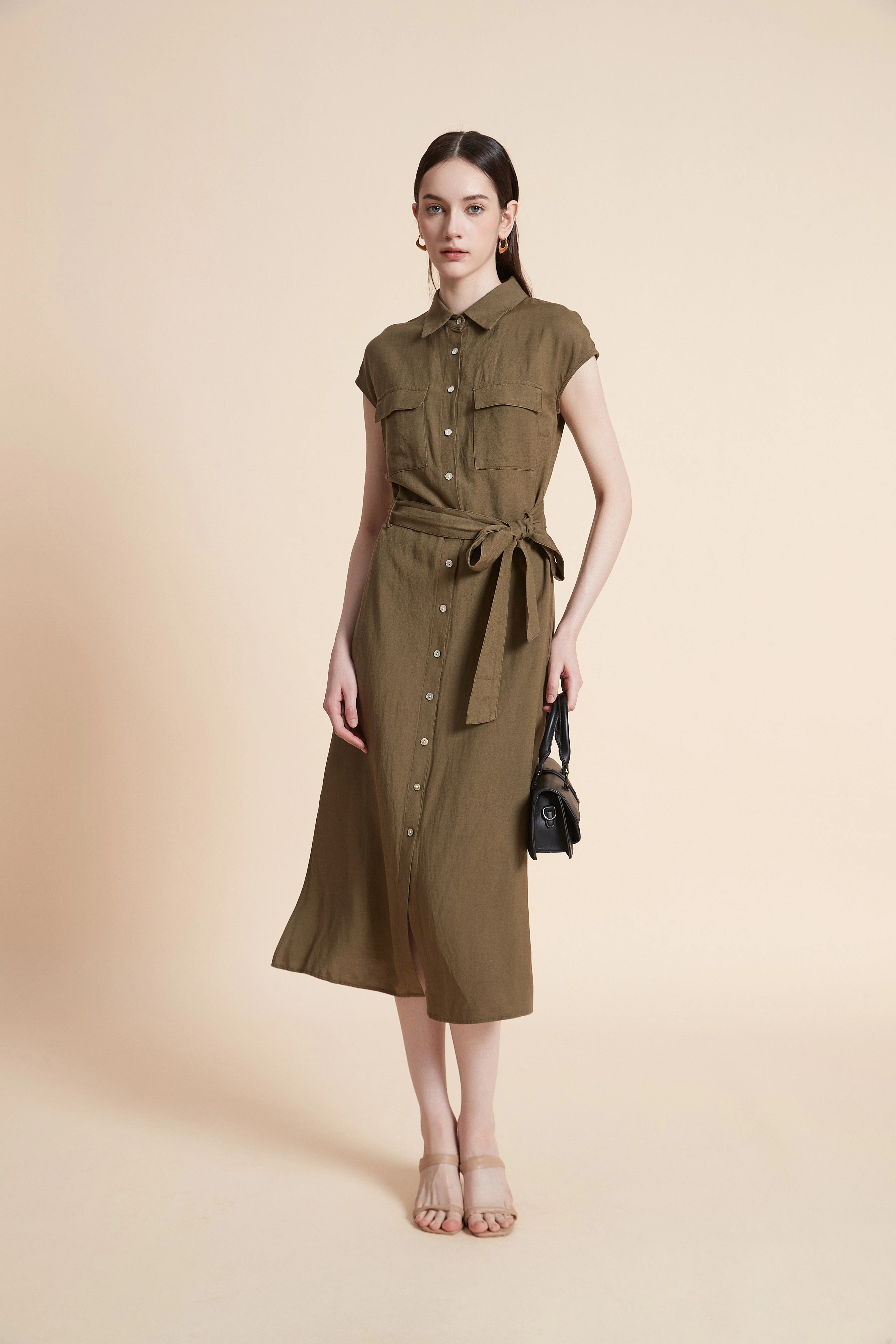 Midi Dress with Waist Tie and Short Sleeves - Image 11