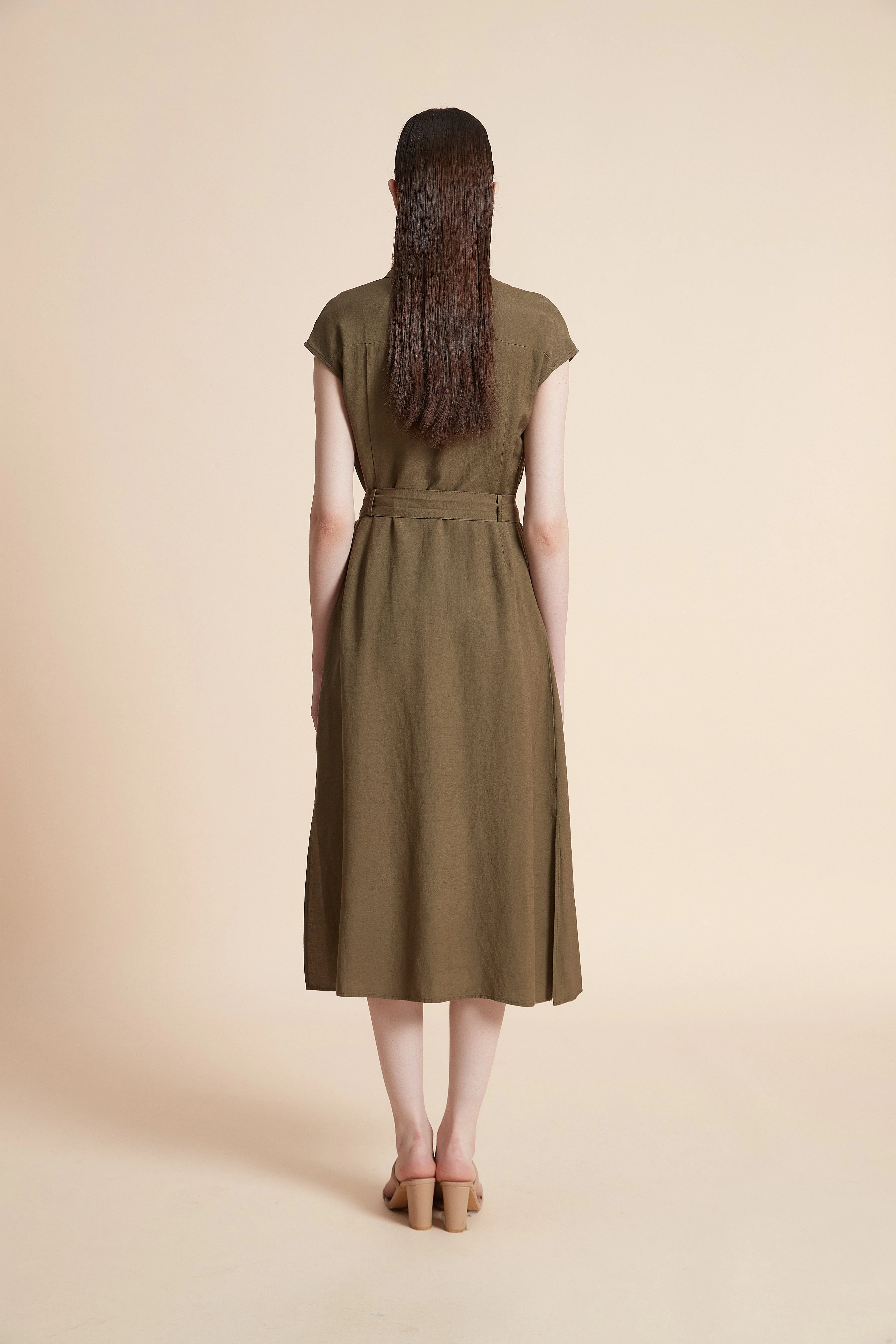 Midi Dress with Waist Tie and Short Sleeves - Image 14