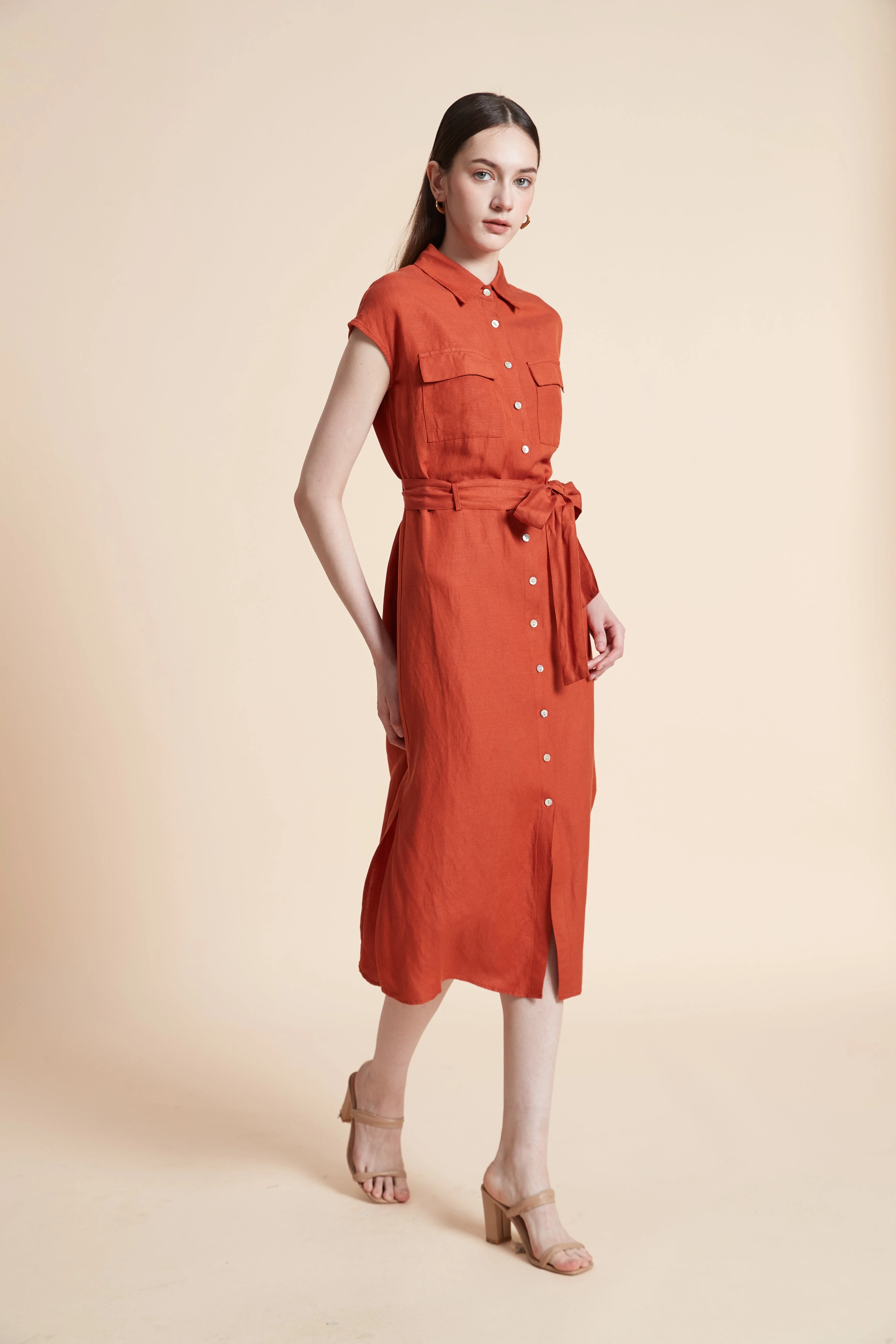 Midi Dress with Waist Tie and Short Sleeves - Image 3