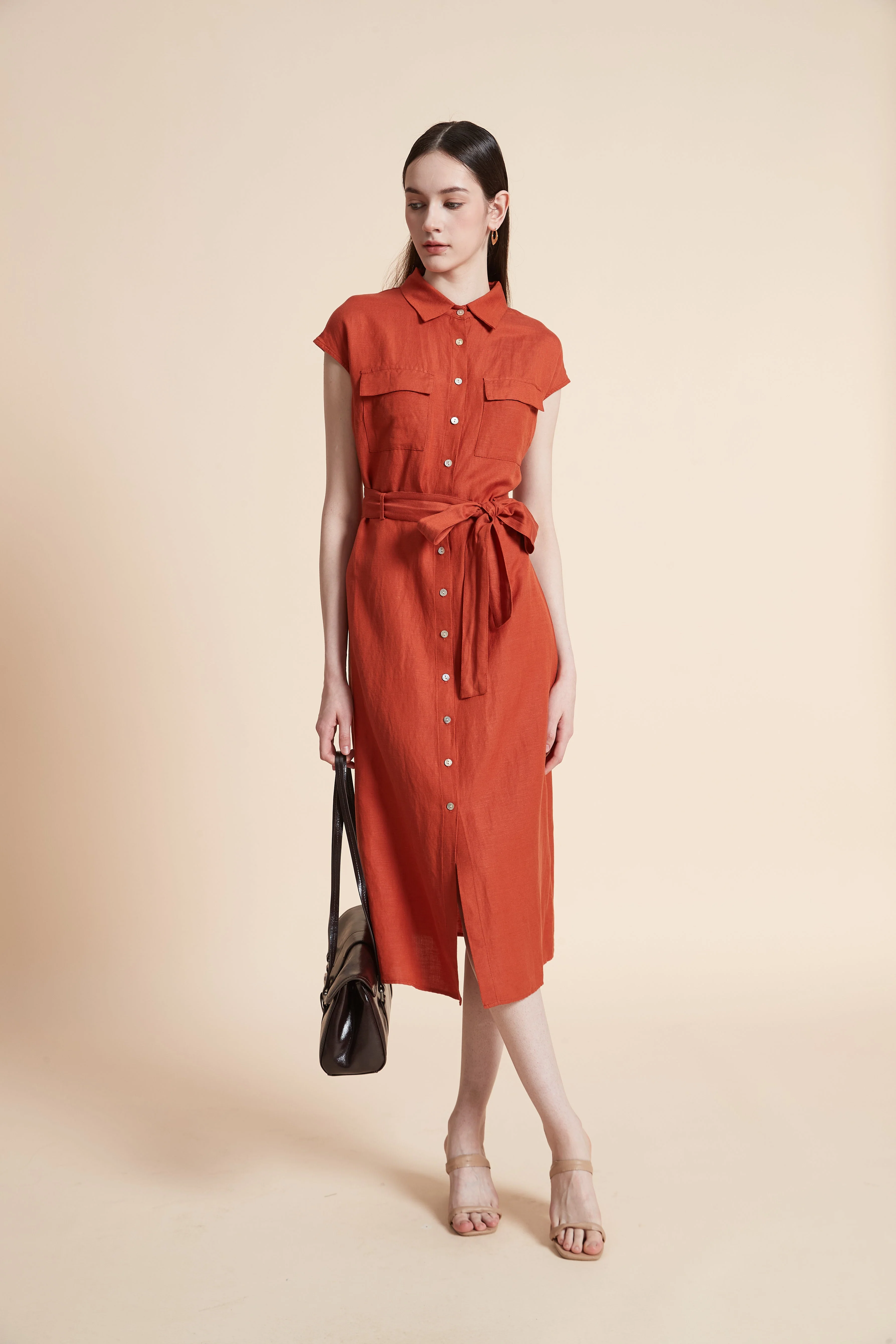 Midi Dress with Waist Tie and Short Sleeves - Image 5
