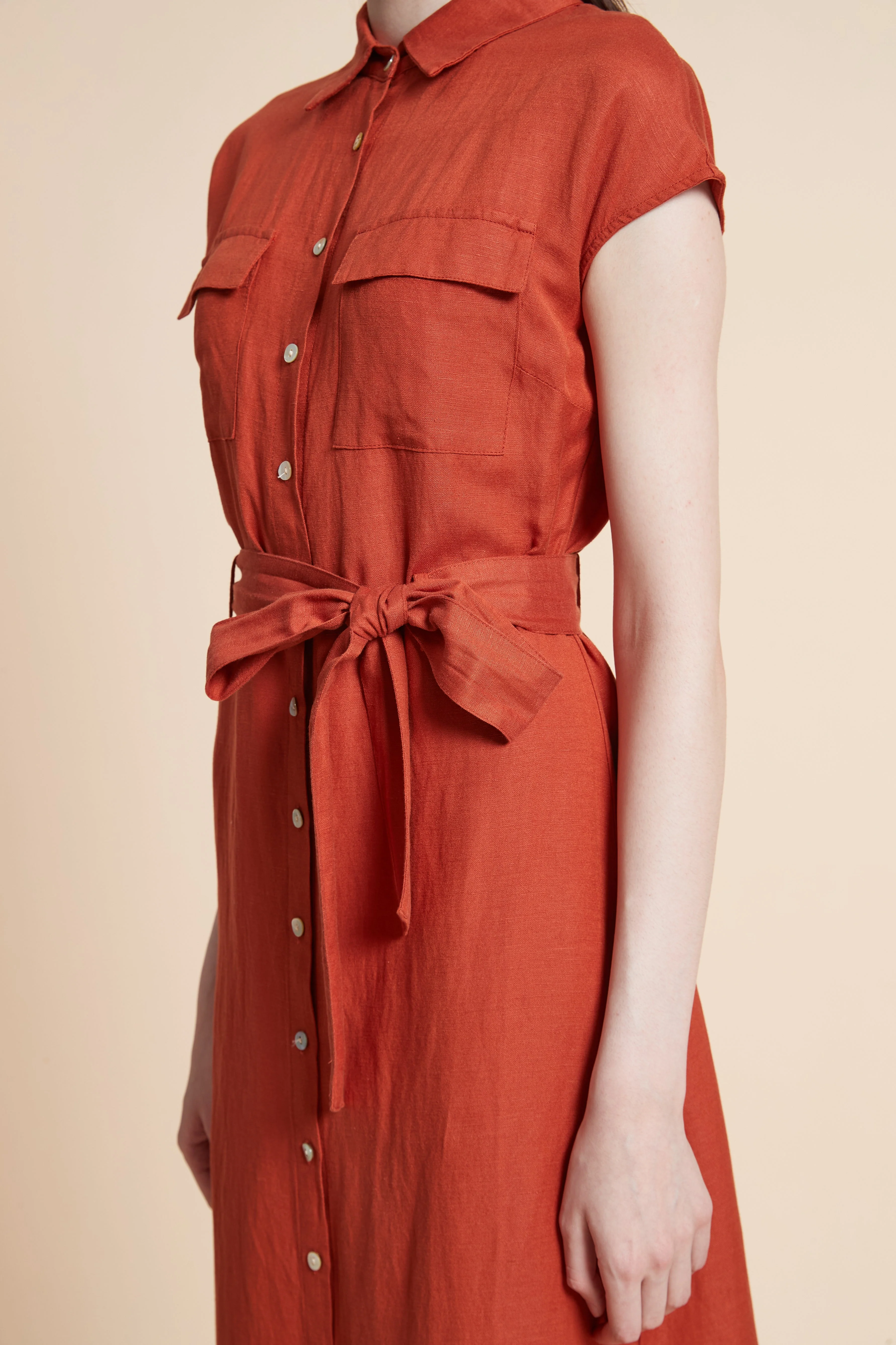 Midi Dress with Waist Tie and Short Sleeves - Image 6