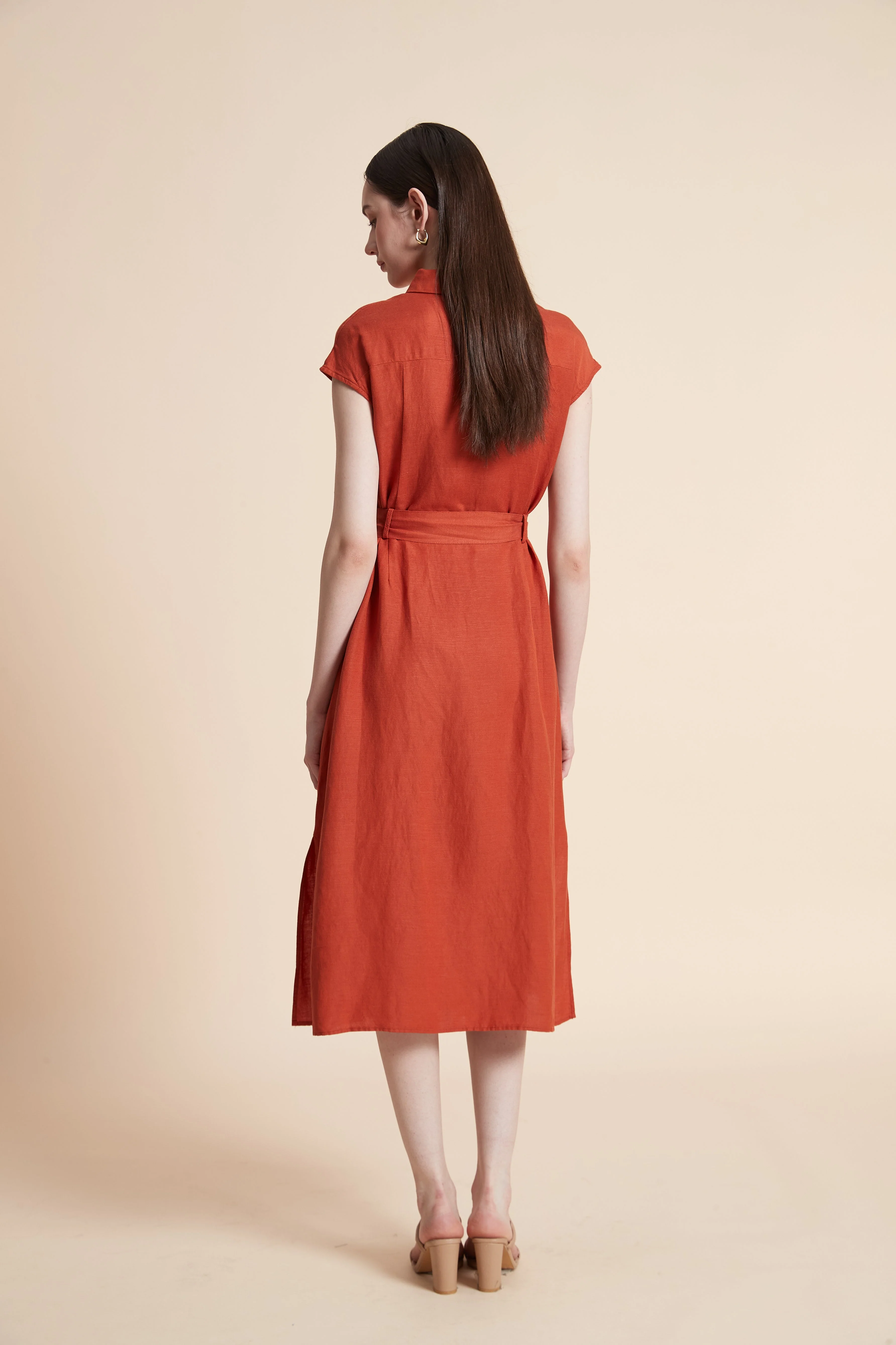 Midi Dress with Waist Tie and Short Sleeves - Image 7