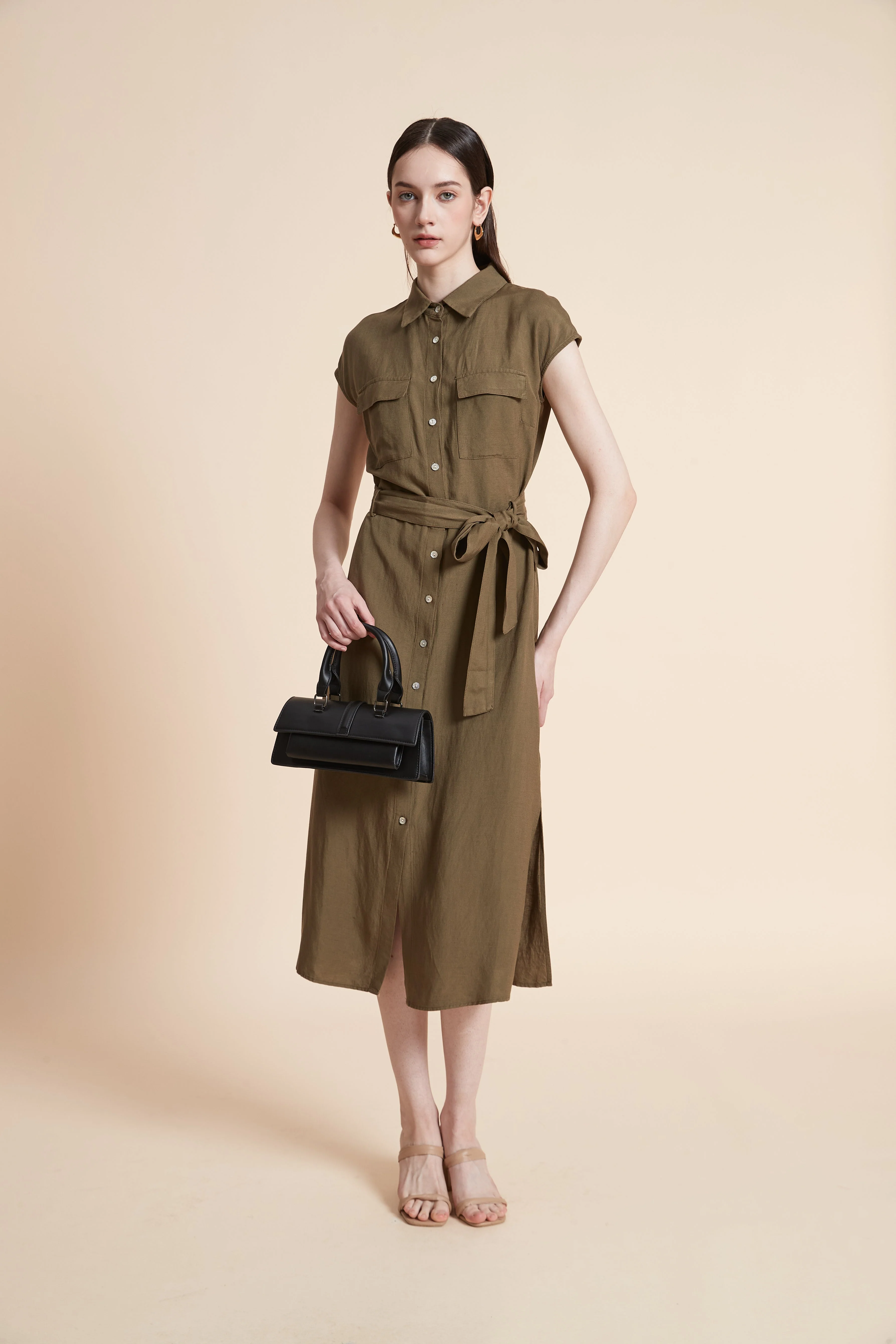 Midi Dress with Waist Tie and Short Sleeves - Image 8
