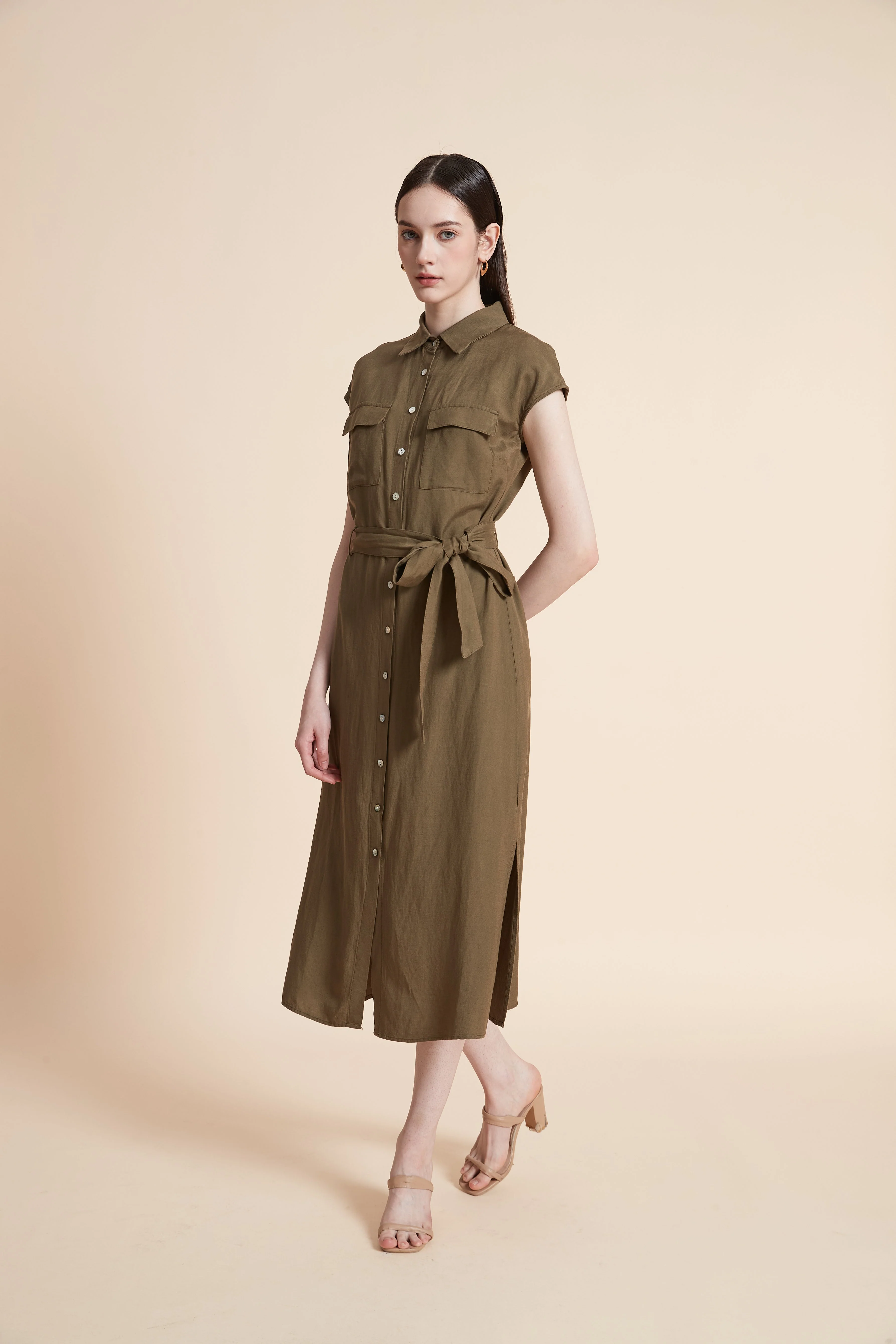 Midi Dress with Waist Tie and Short Sleeves - Image 9