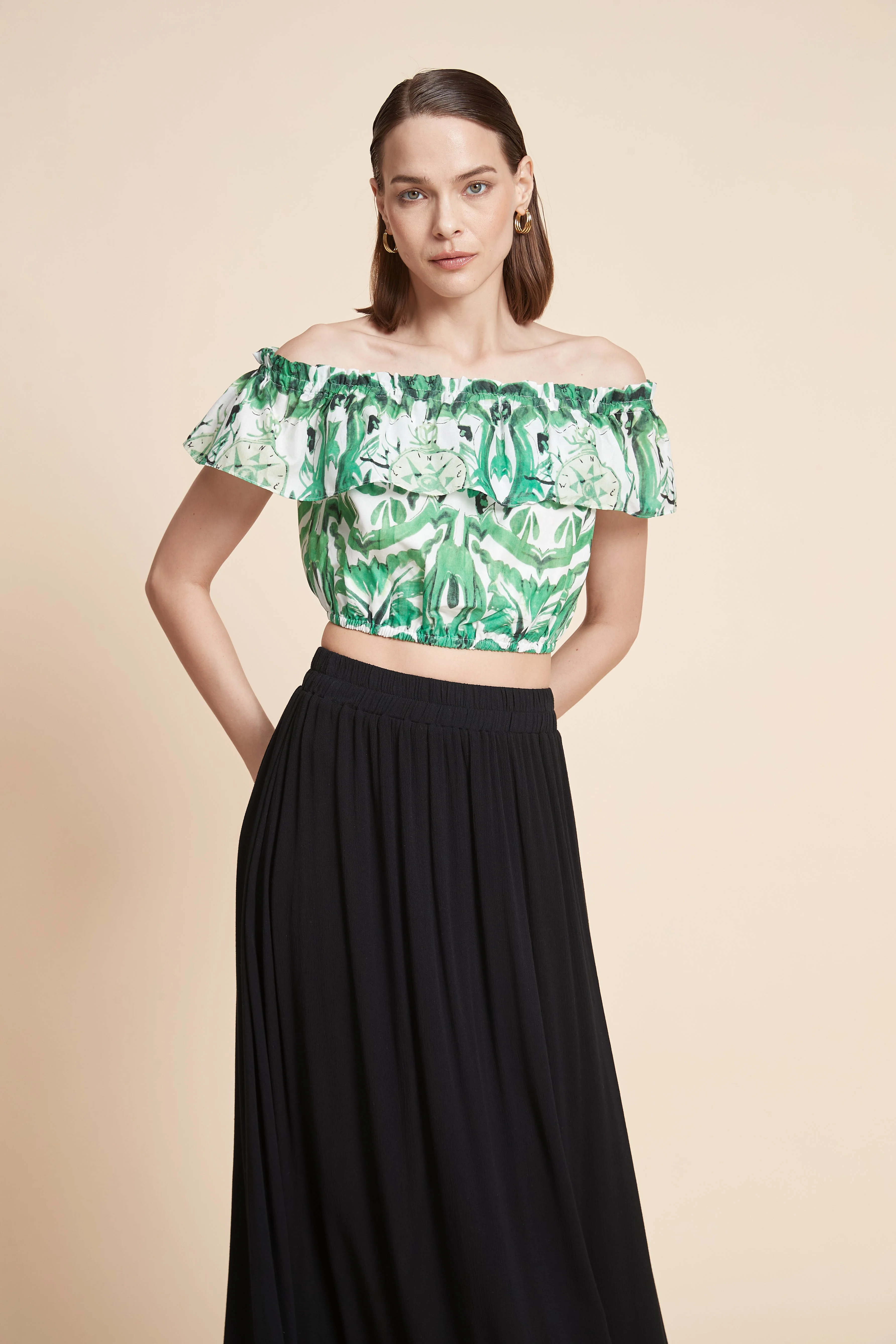 Off-Shoulder Floral Crop Top