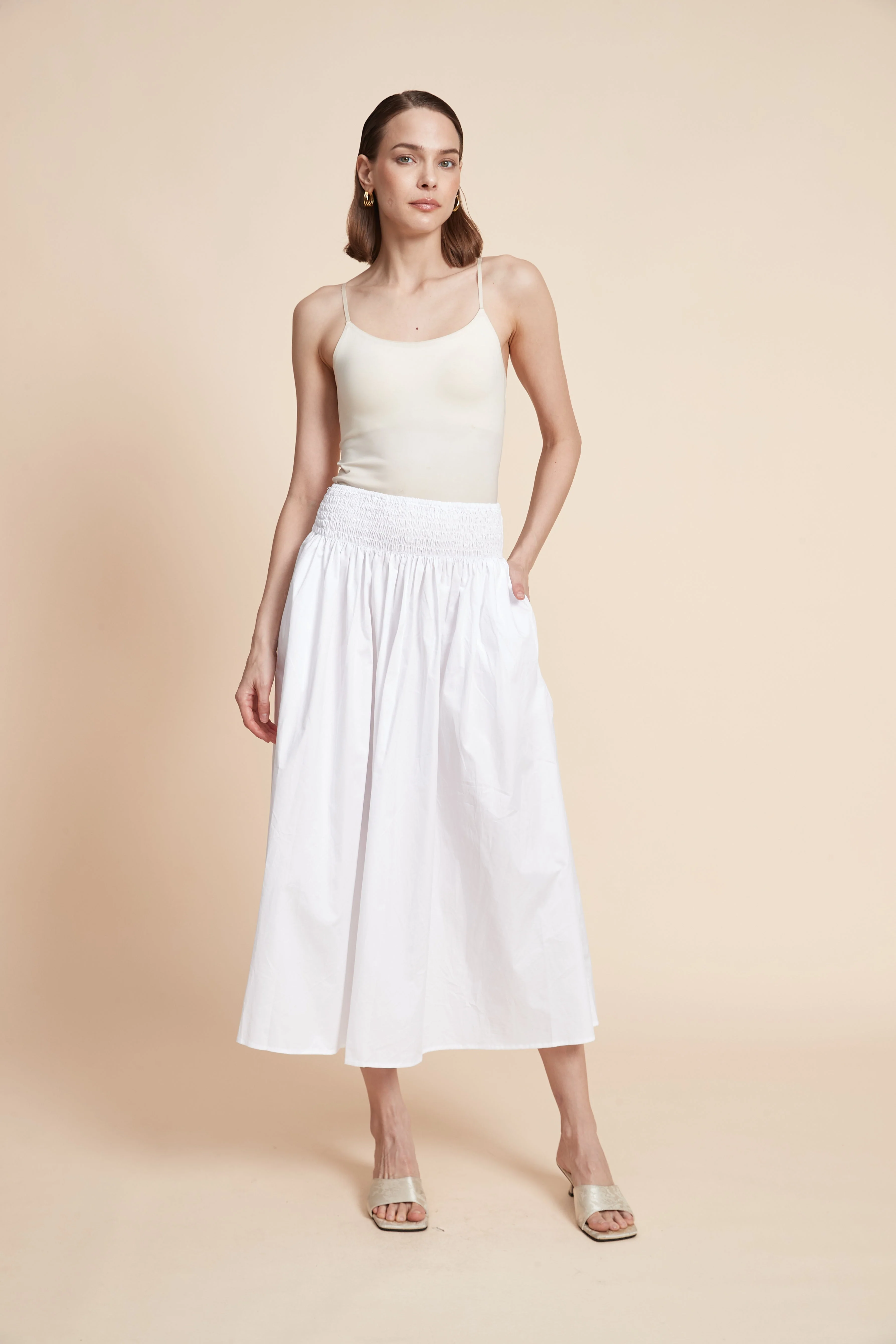 Pleated Plain Midi Skirt