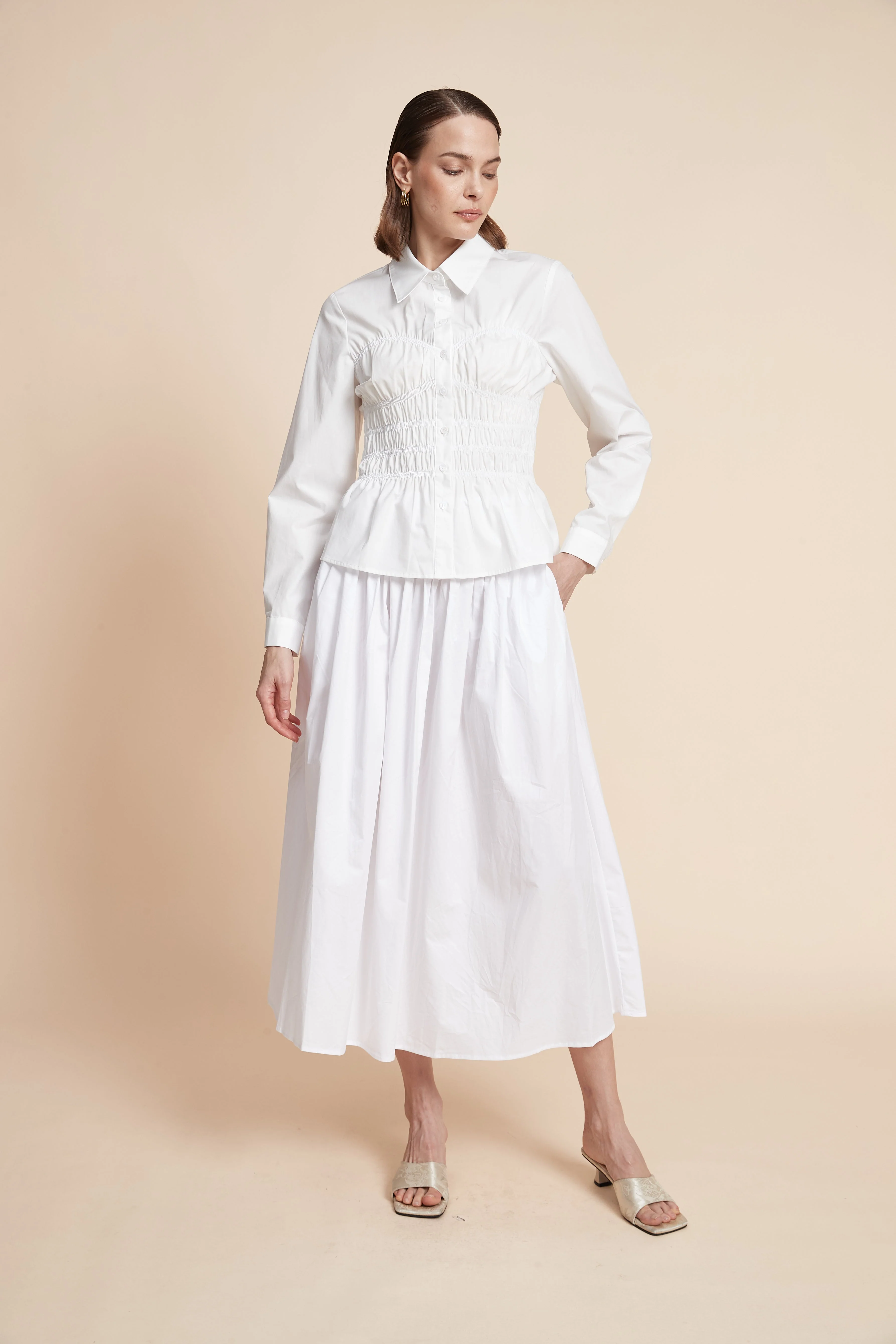 Pleated Plain Midi Skirt - Image 4