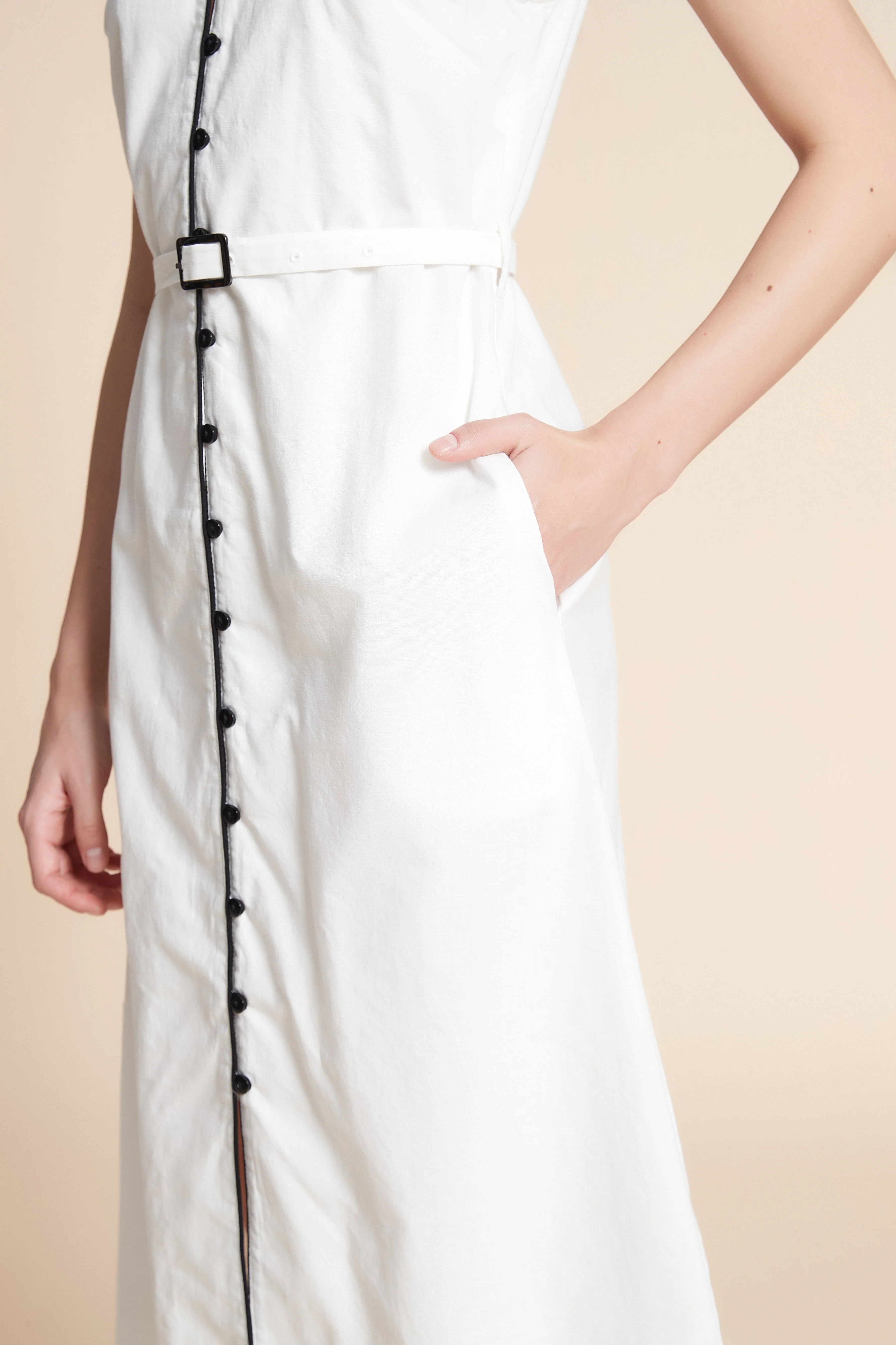 Solid Midi Sleeveless Dress with Belt - Image 6