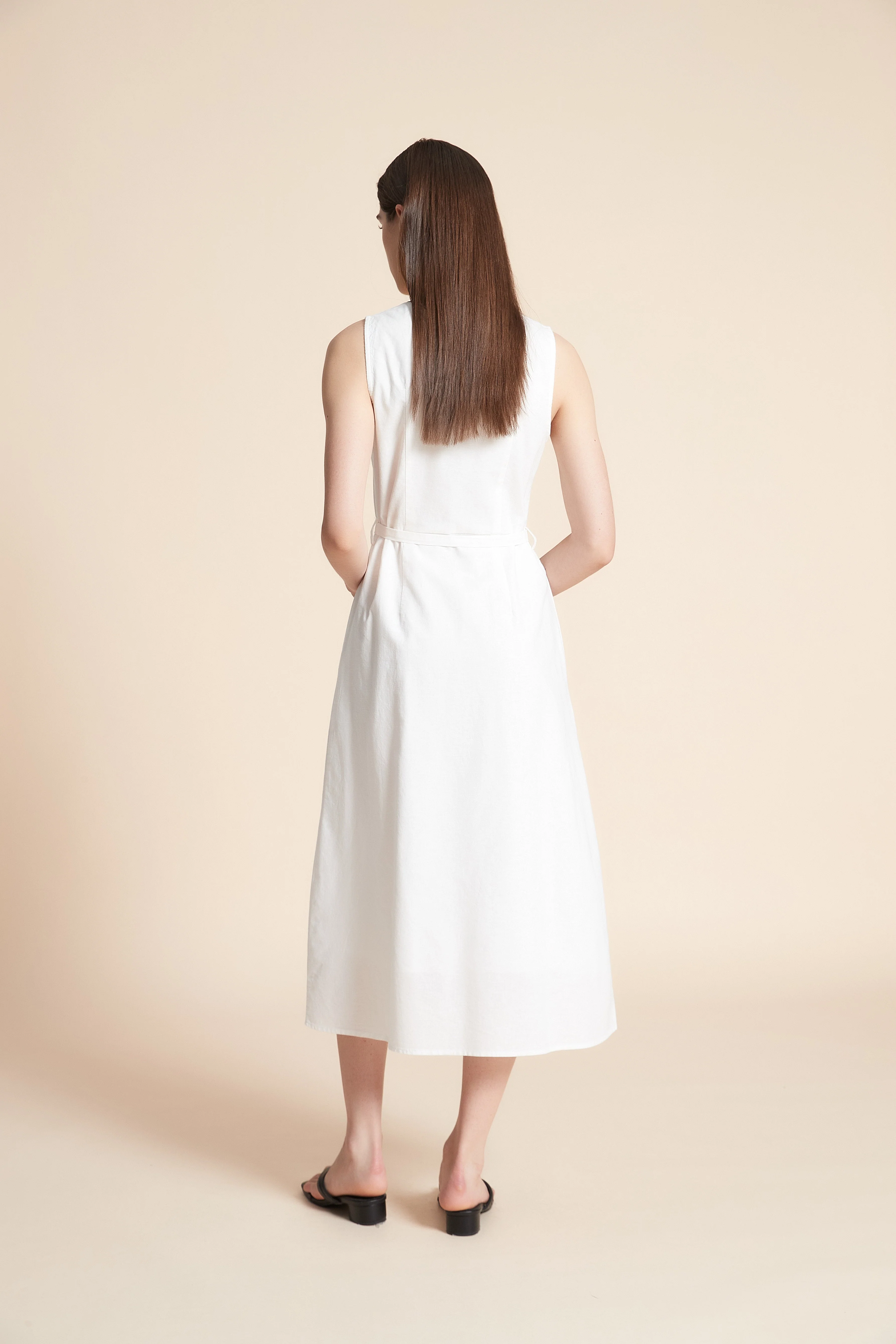 Solid Midi Sleeveless Dress with Belt - Image 7