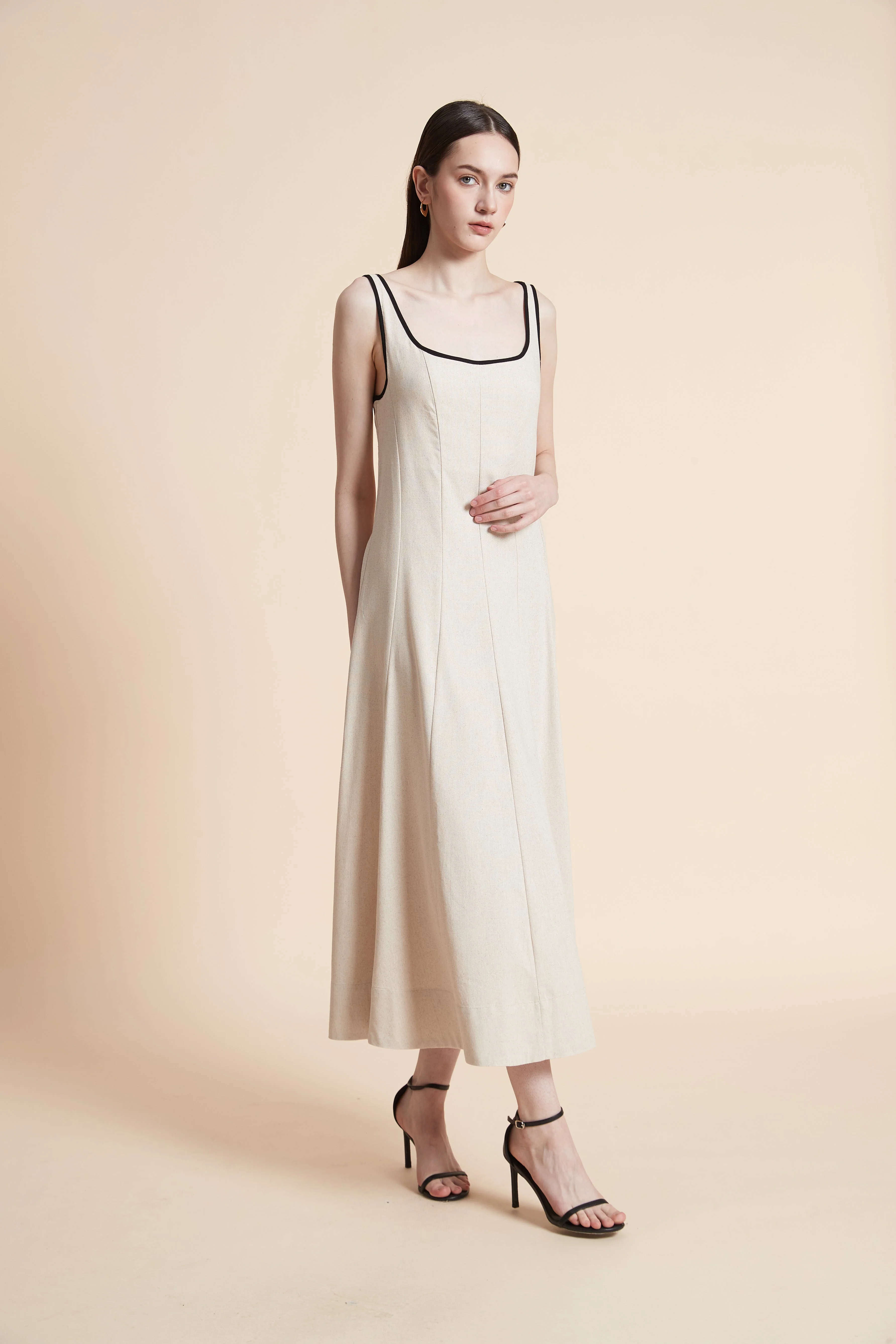 Solid Midi Dress with Straps - Image 2