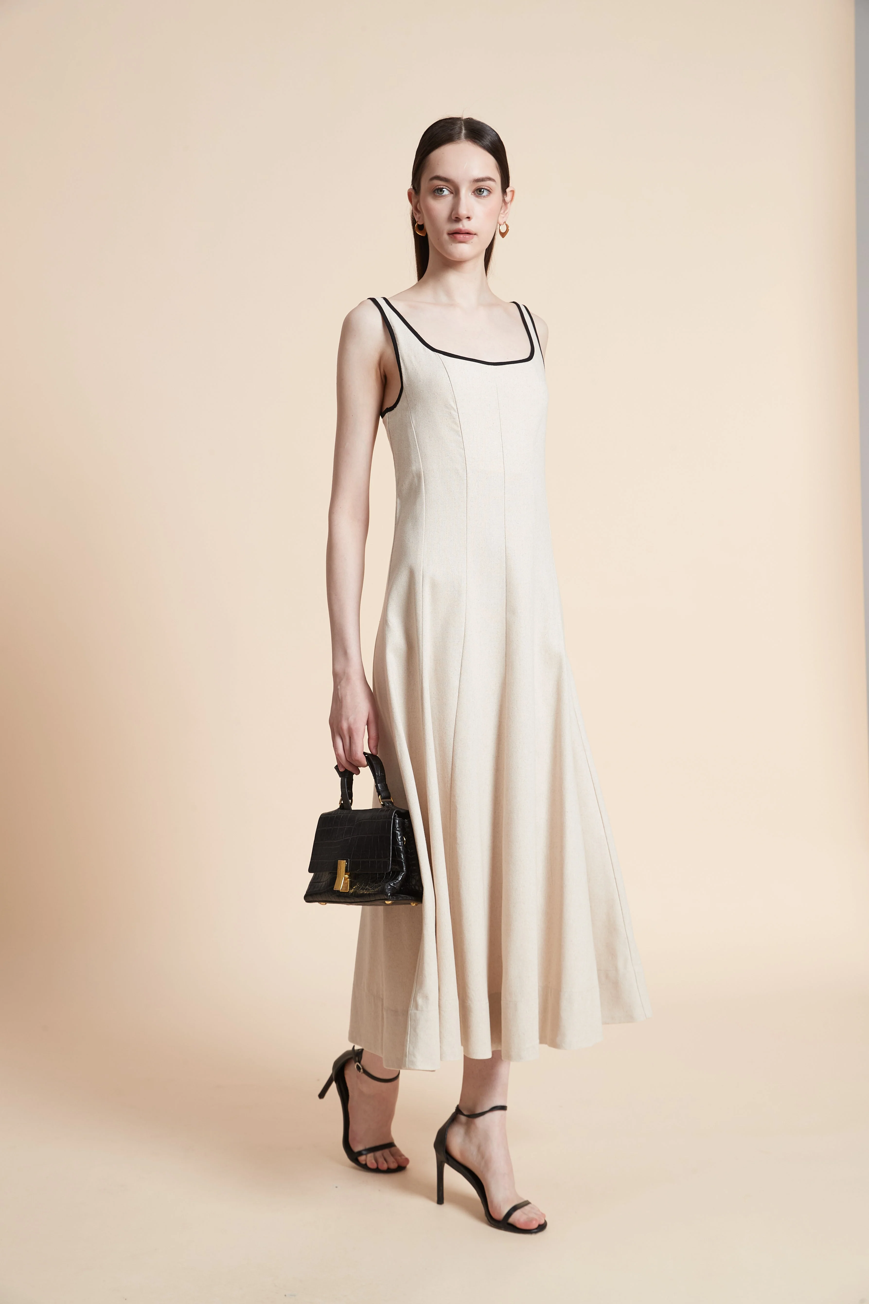 Solid Midi Dress with Straps - Image 3