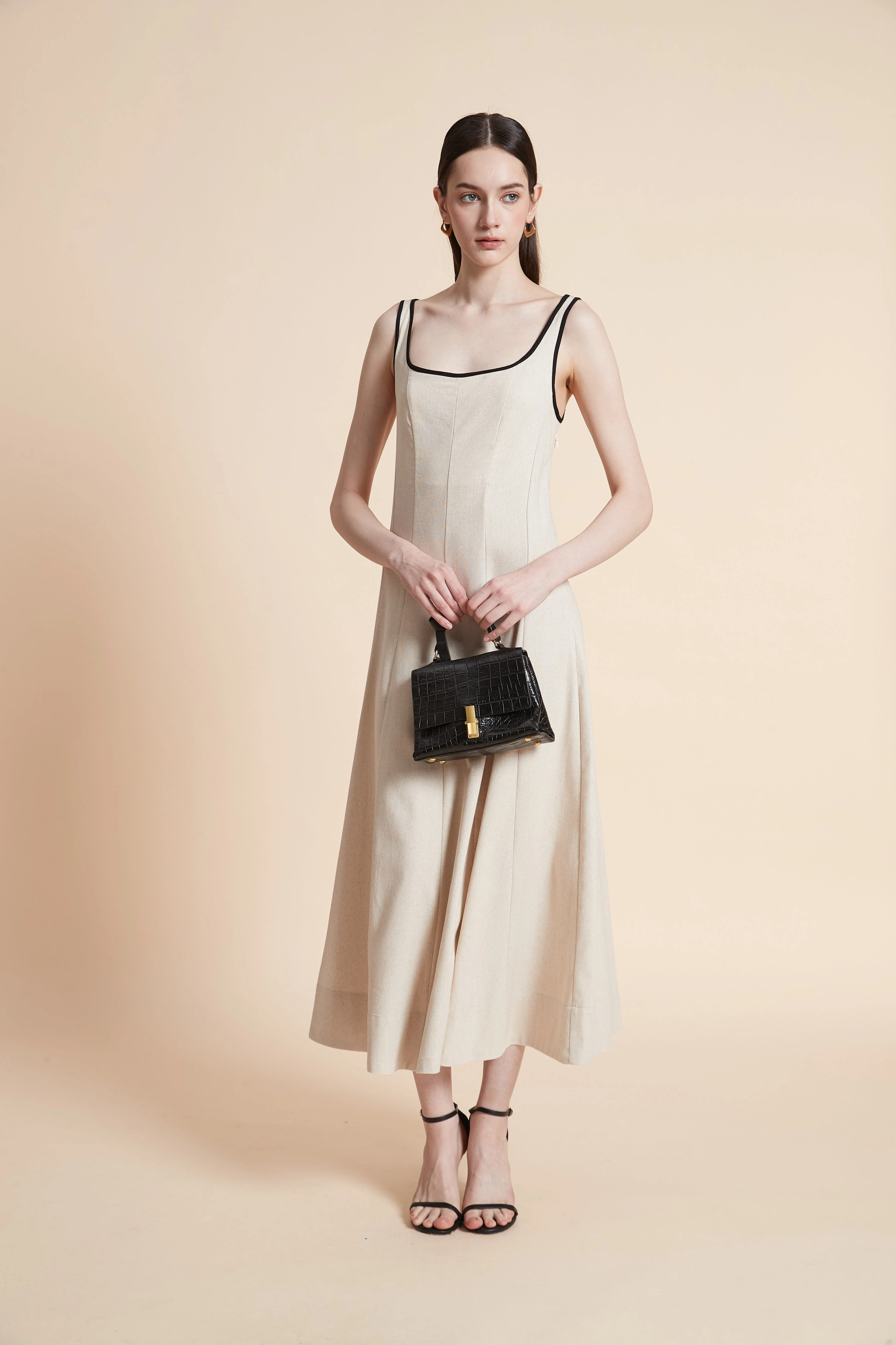 Solid Midi Dress with Straps - Image 4