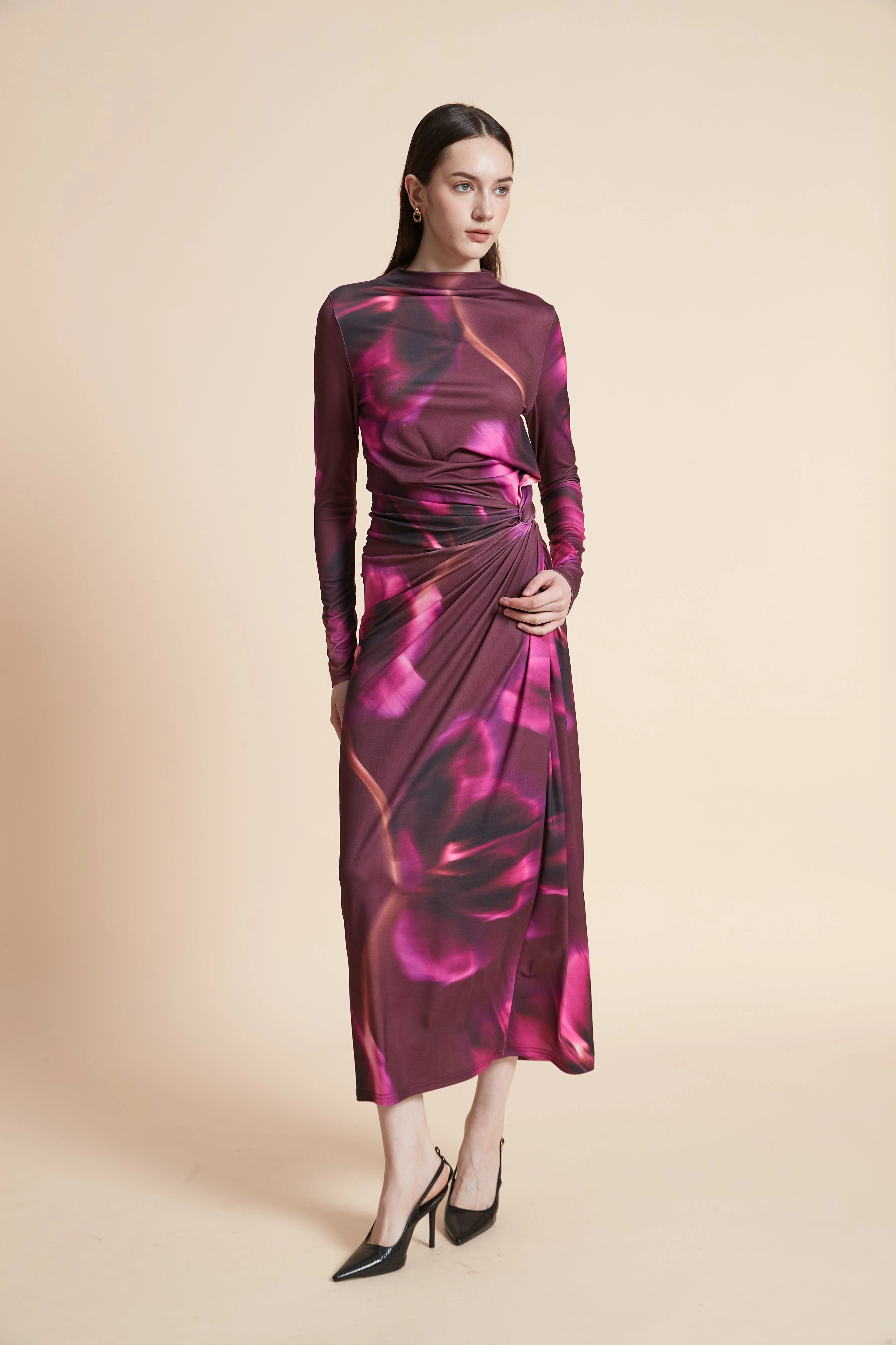 Long Sleeve Printed Maxi Dress