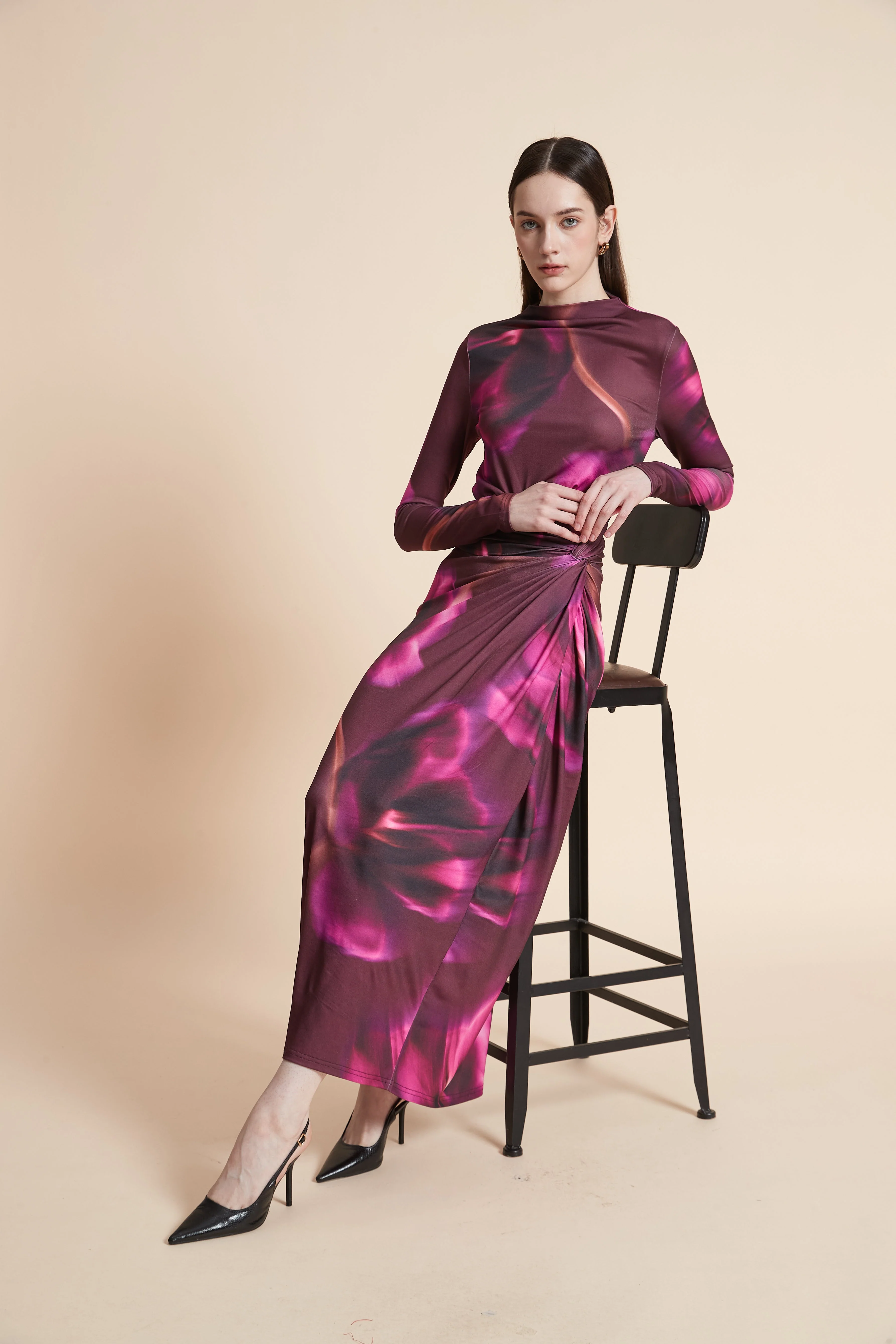 Long Sleeve Printed Maxi Dress - Image 7