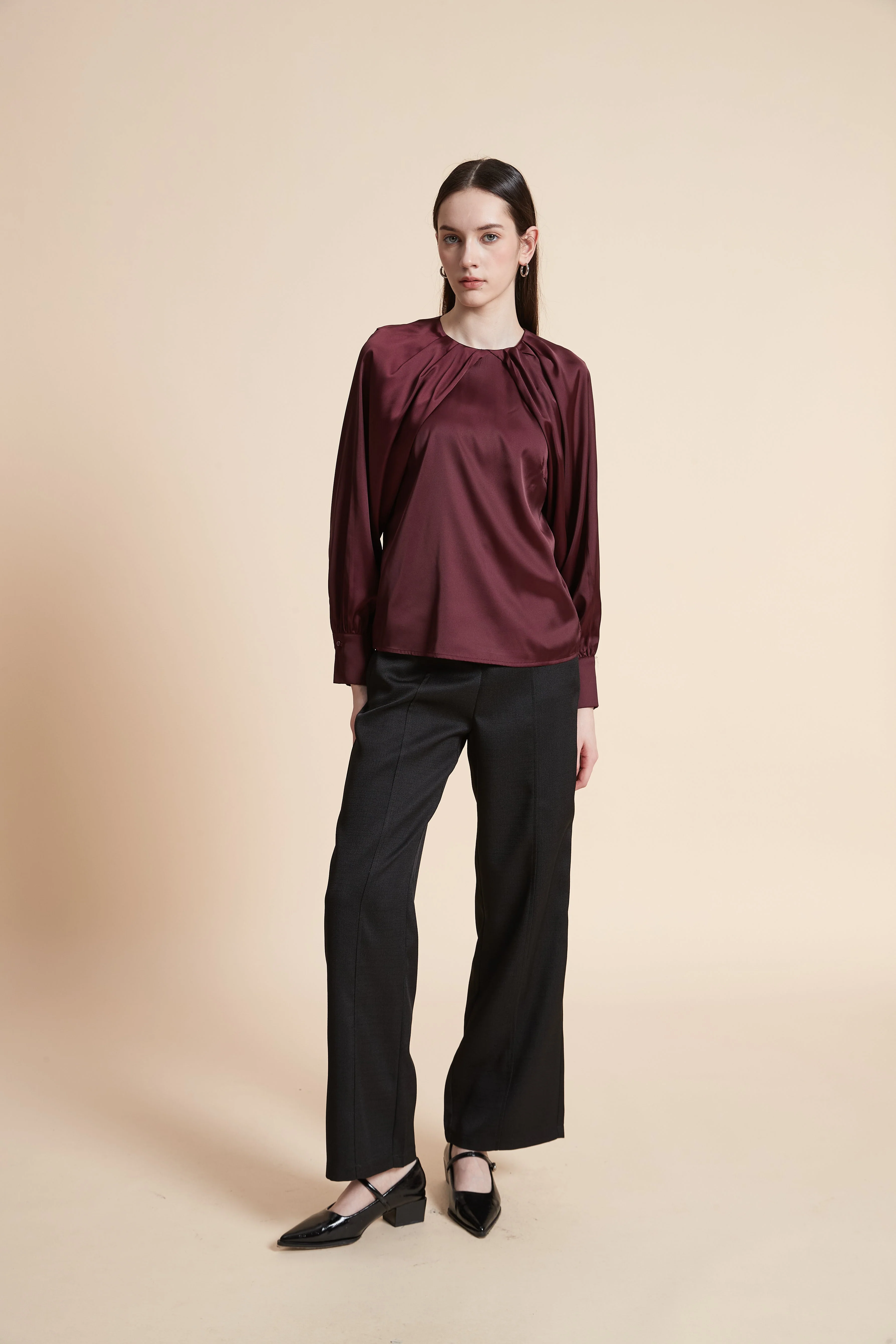 Solid Long Sleeve Blouse - Image 2