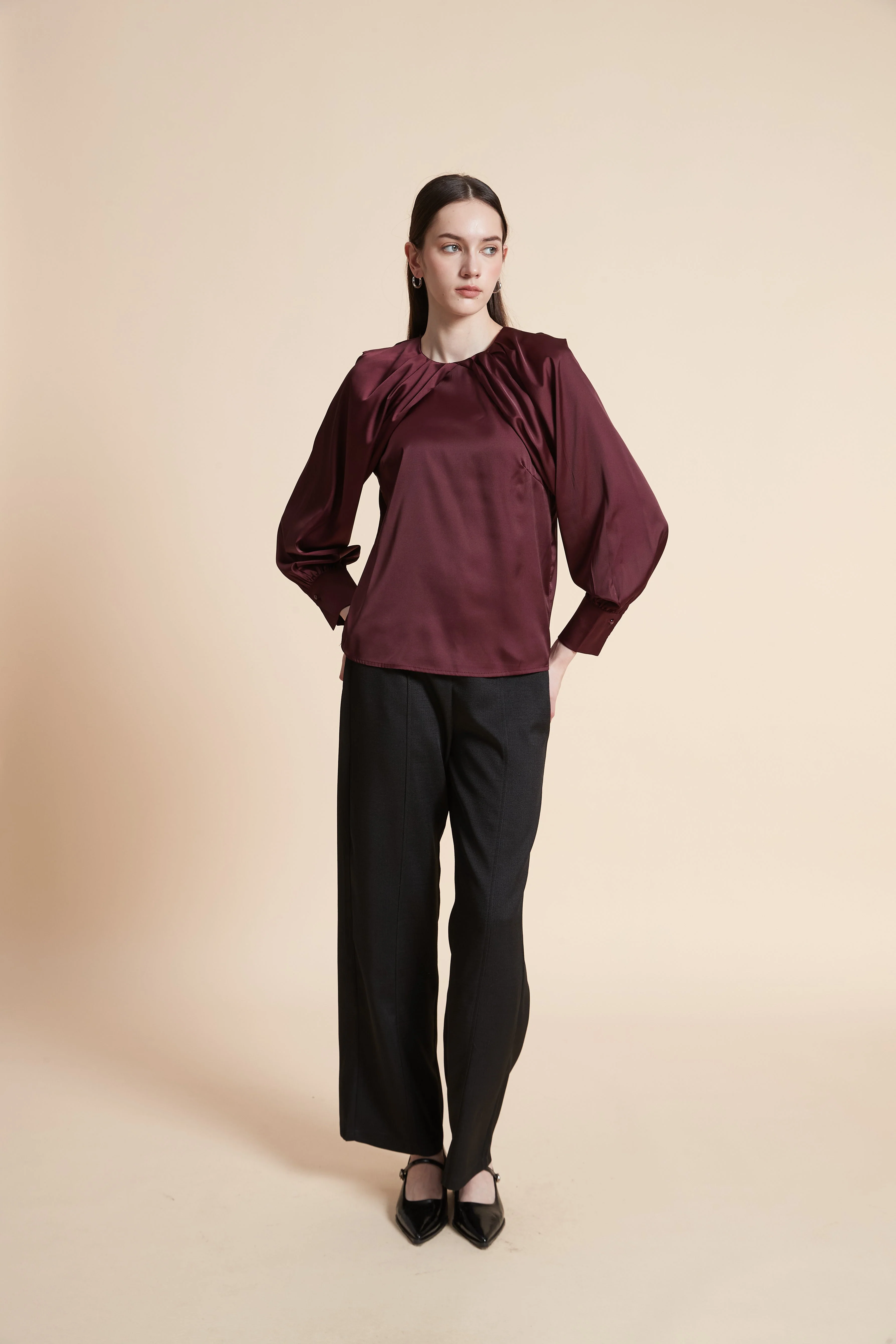 Solid Long Sleeve Blouse - Image 3