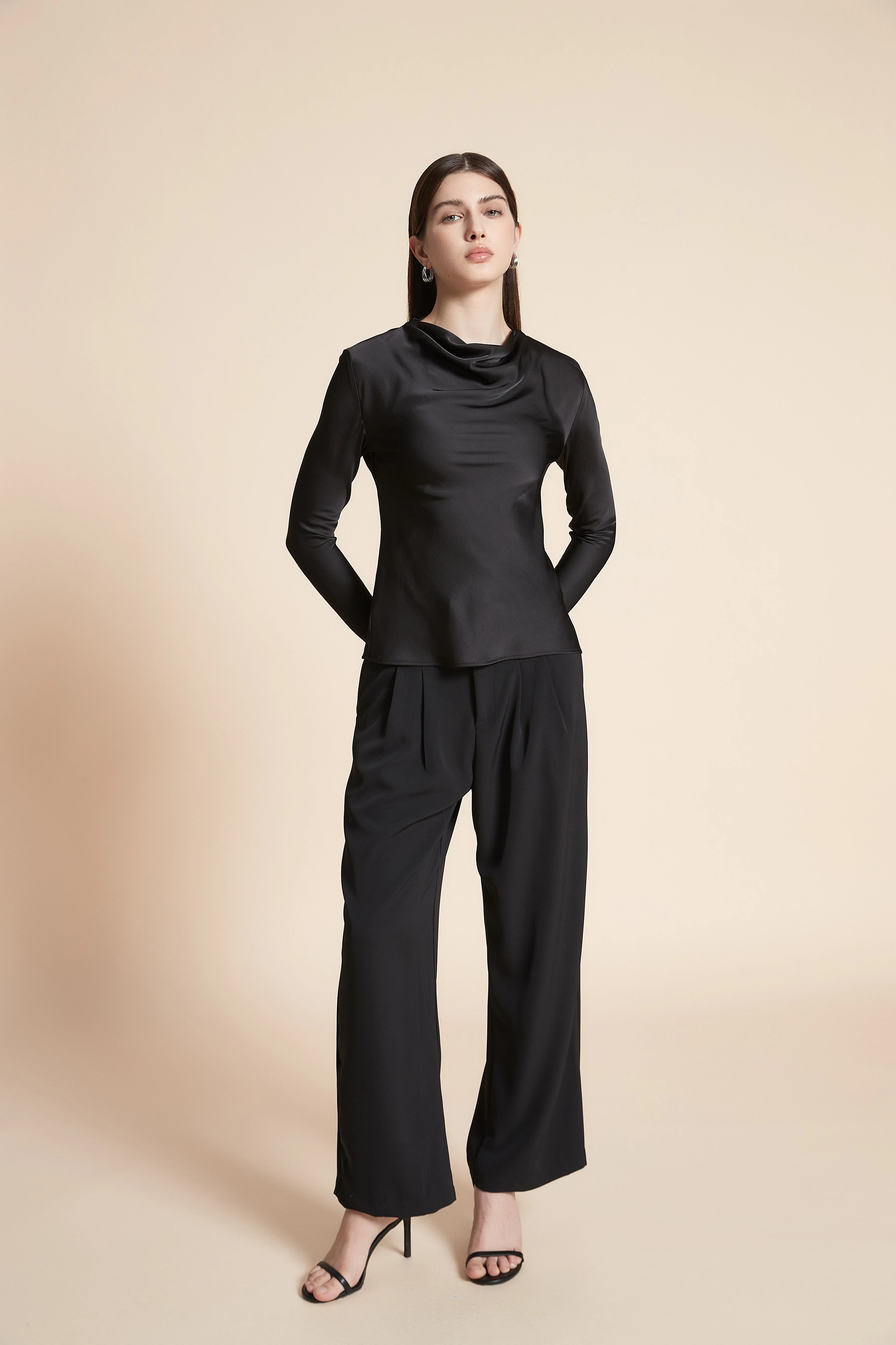 Solid Waist-Length Long Sleeve Blouse - Image 2