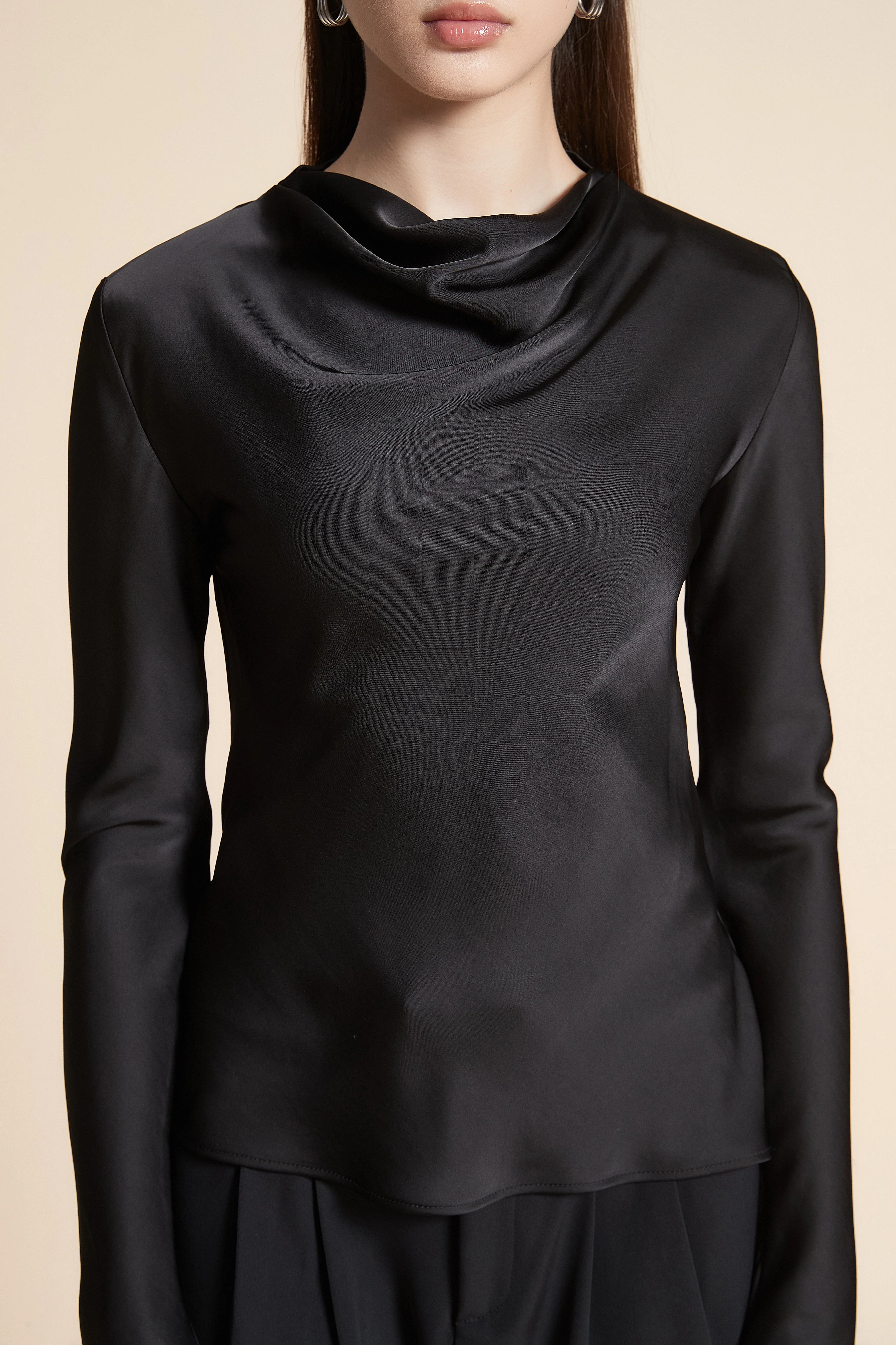Solid Waist-Length Long Sleeve Blouse - Image 5