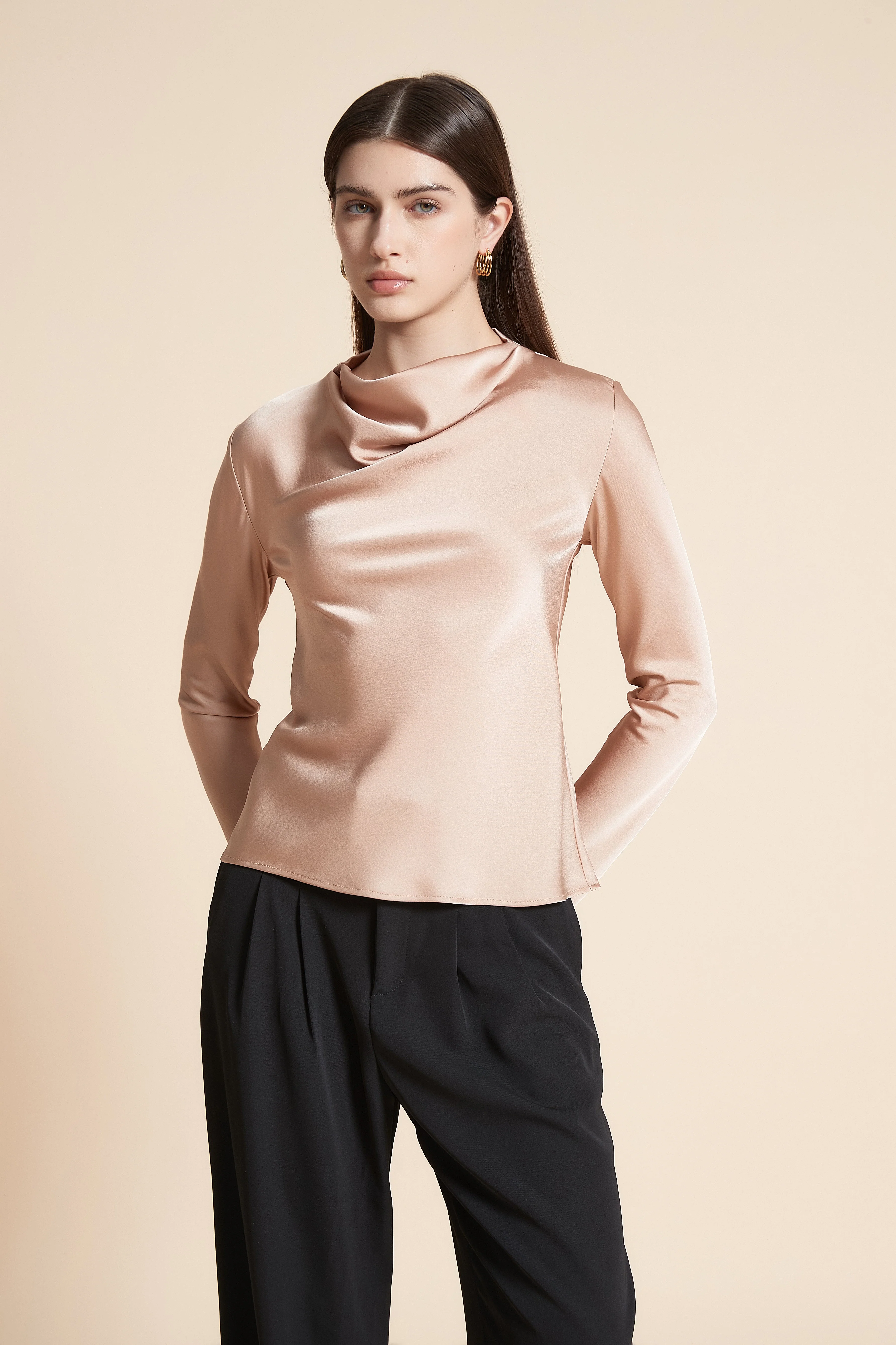 Solid Waist-Length Long Sleeve Blouse - Image 7