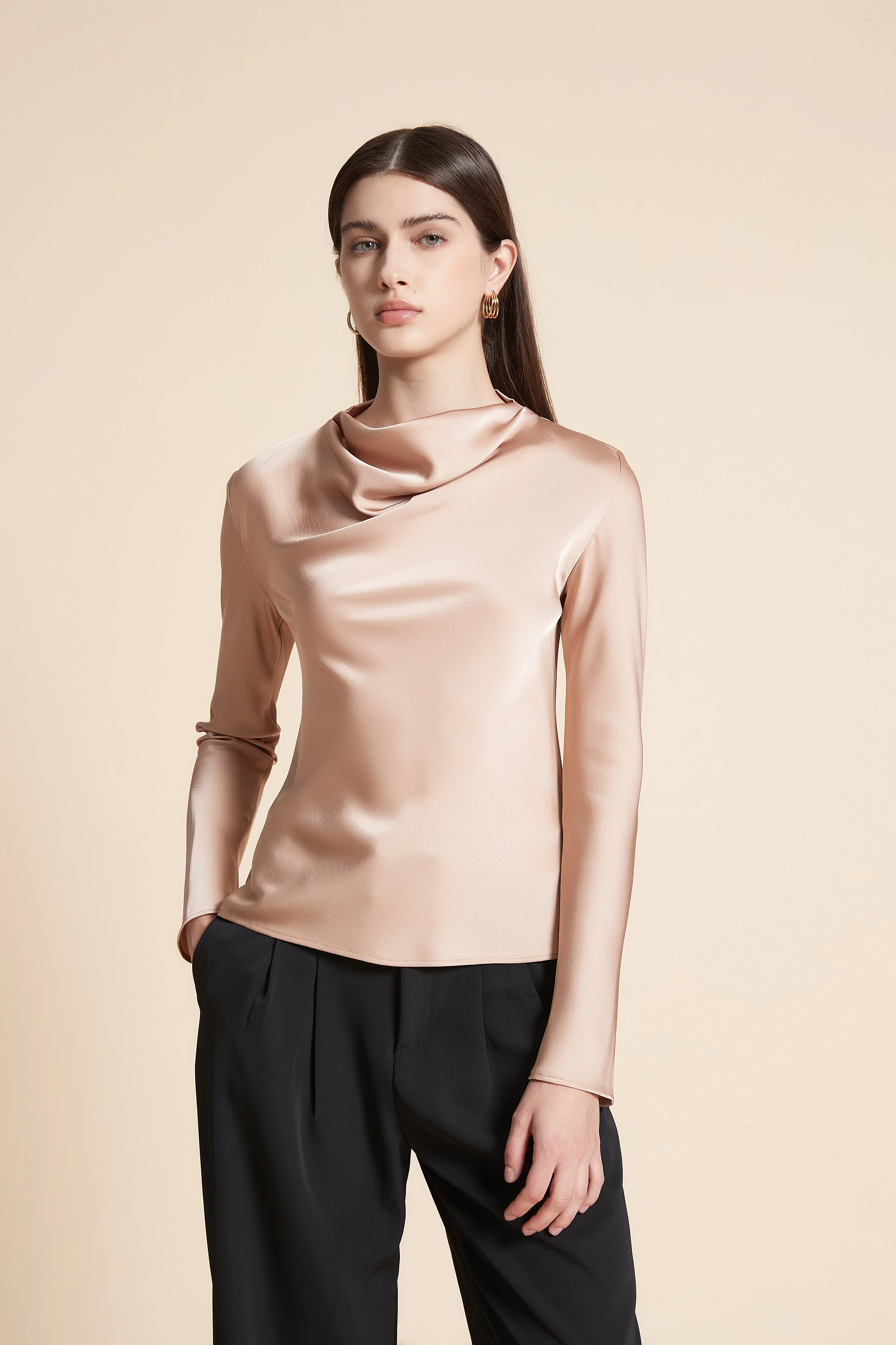 Solid Waist-Length Long Sleeve Blouse - Image 8