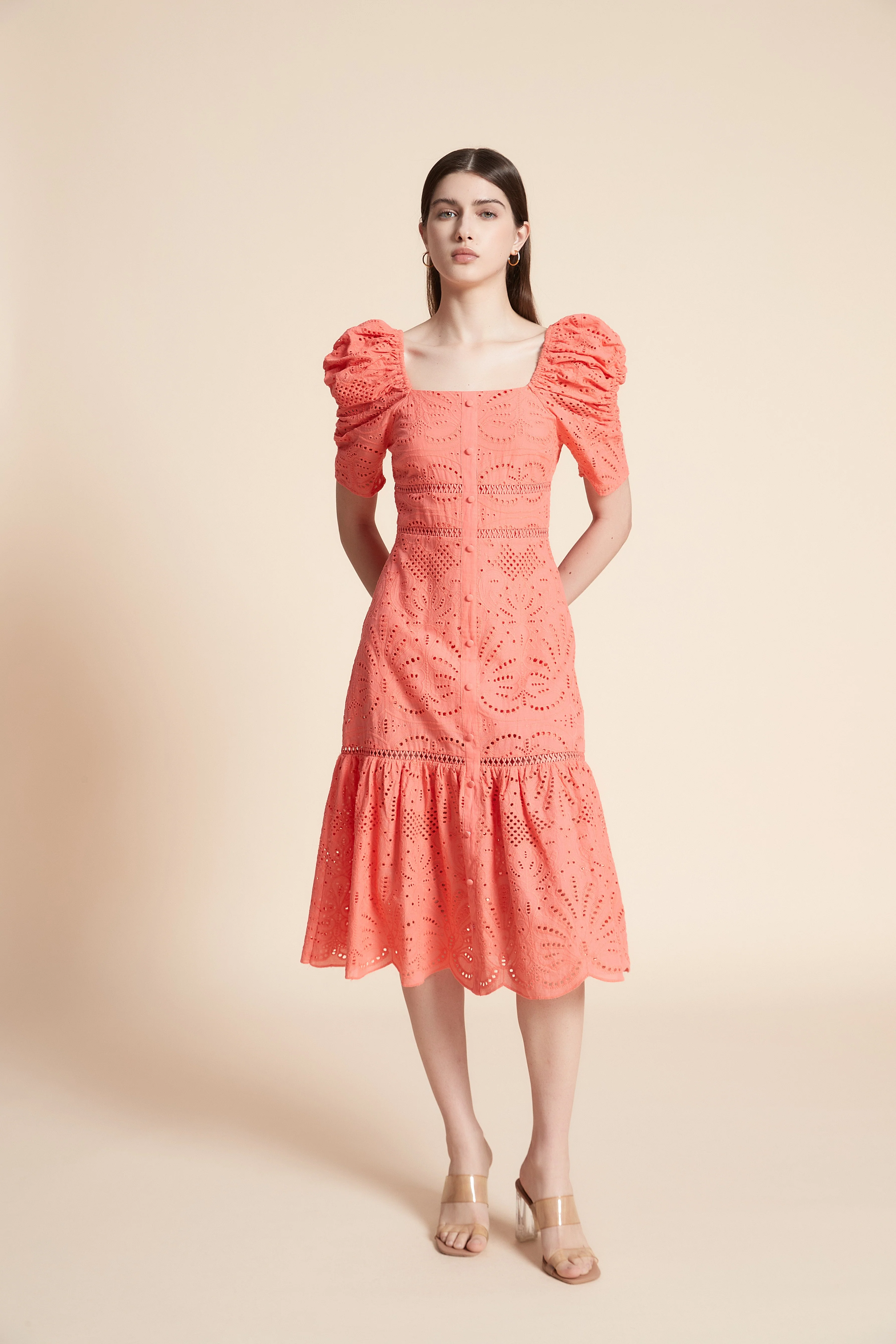 Short Sleeve Lace Midi Dress
