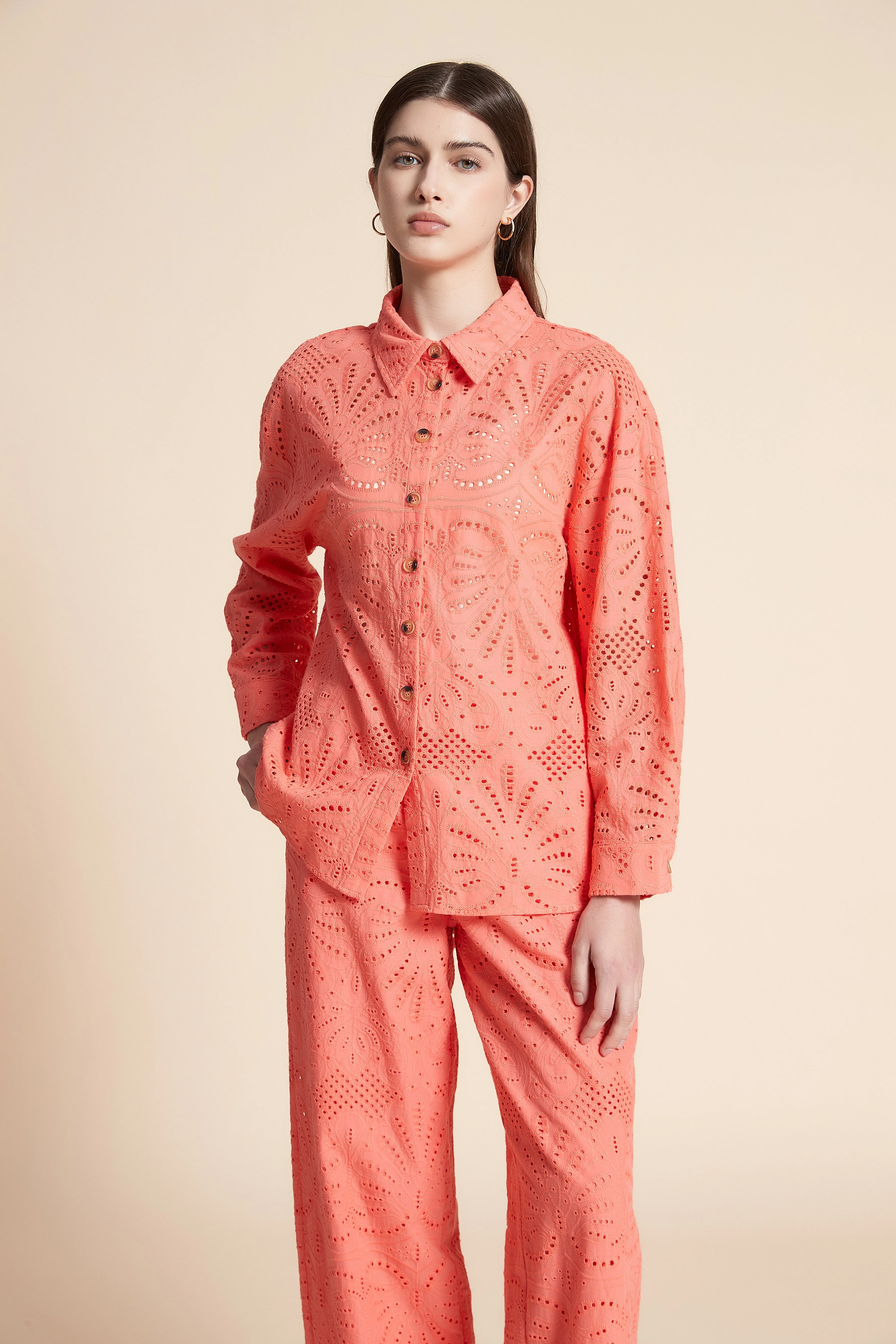 Long Sleeve Lace Patterned Shirt