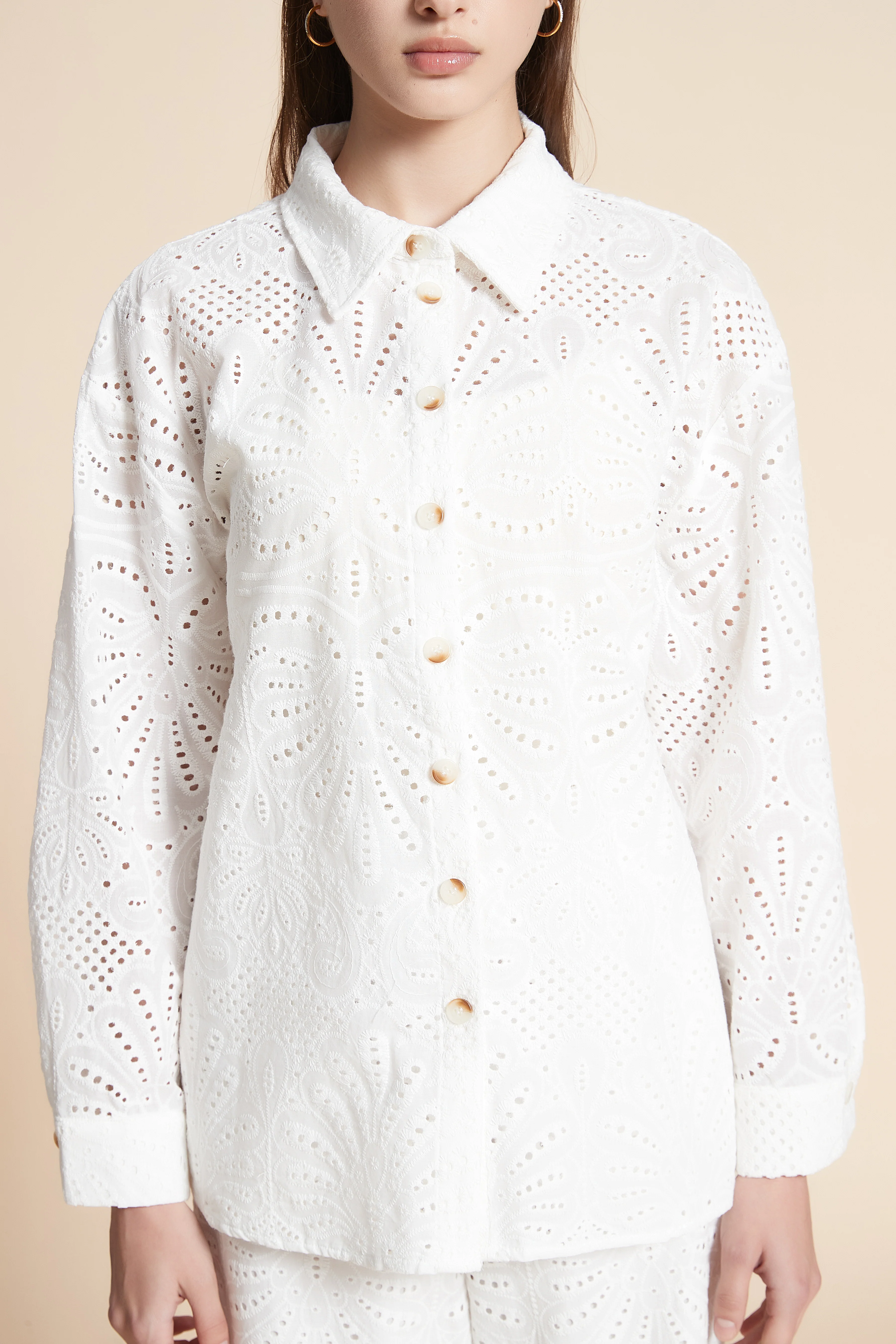 Long Sleeve Lace Patterned Shirt - Image 11