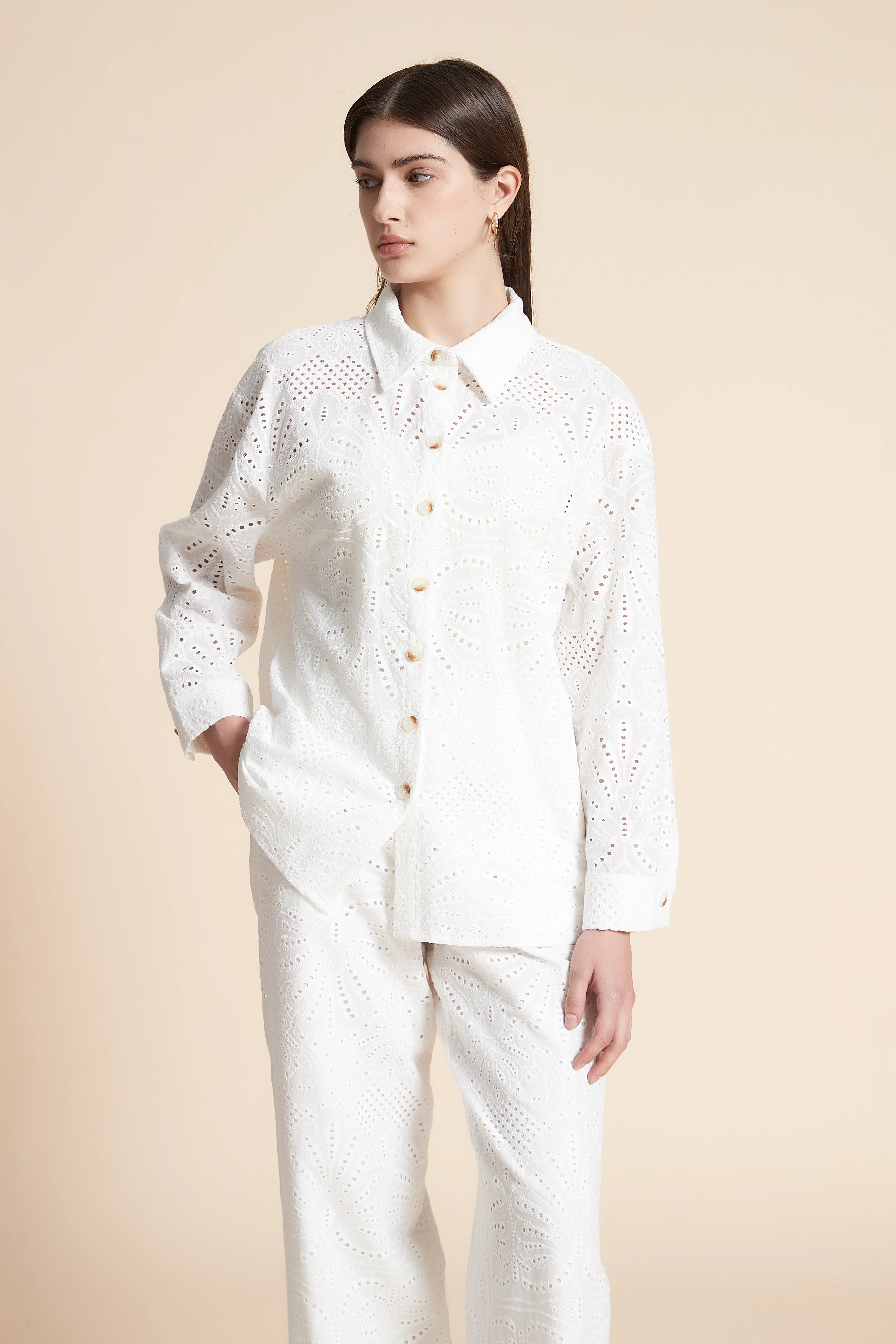 Long Sleeve Lace Patterned Shirt - Image 7