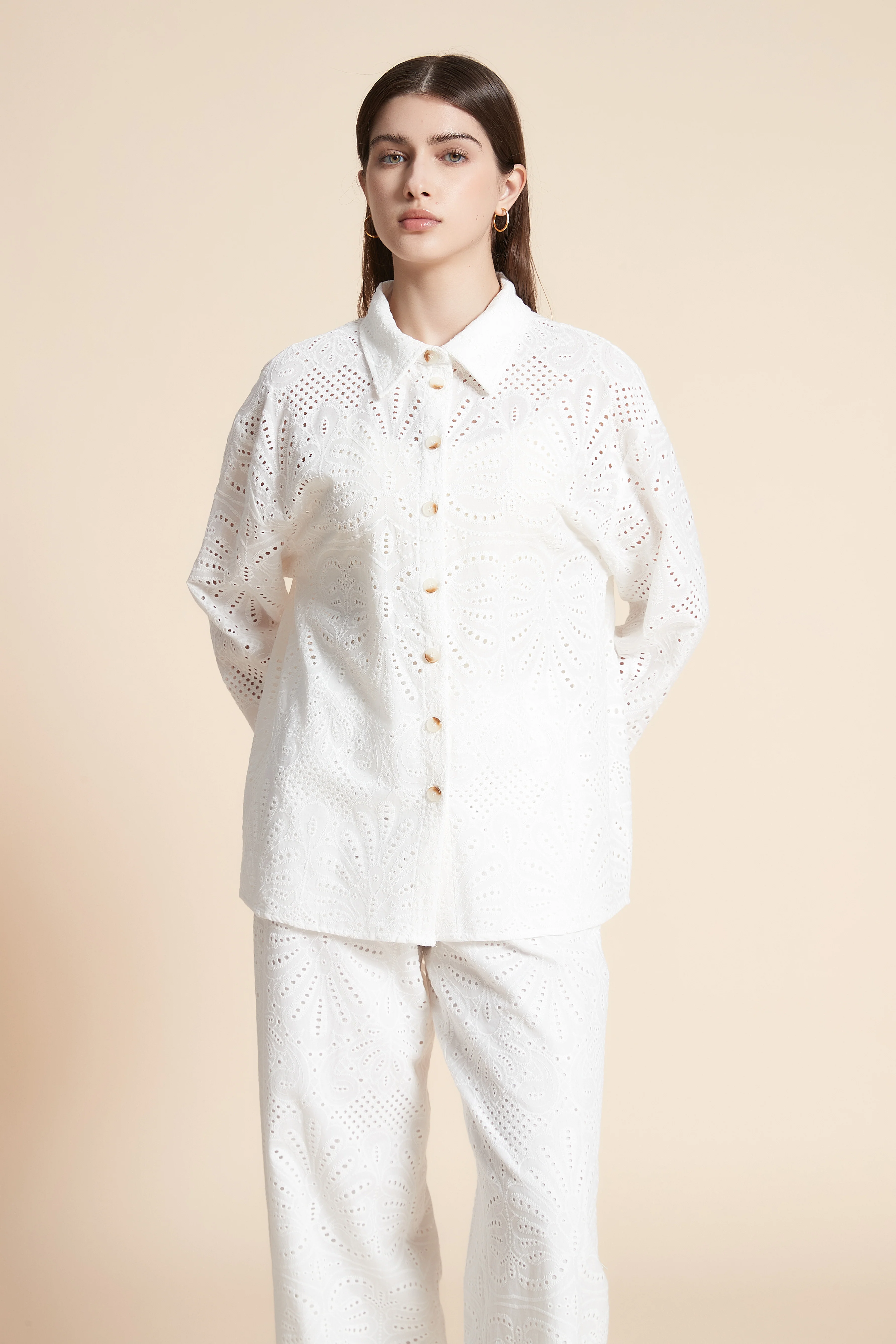 Long Sleeve Lace Patterned Shirt - Image 8