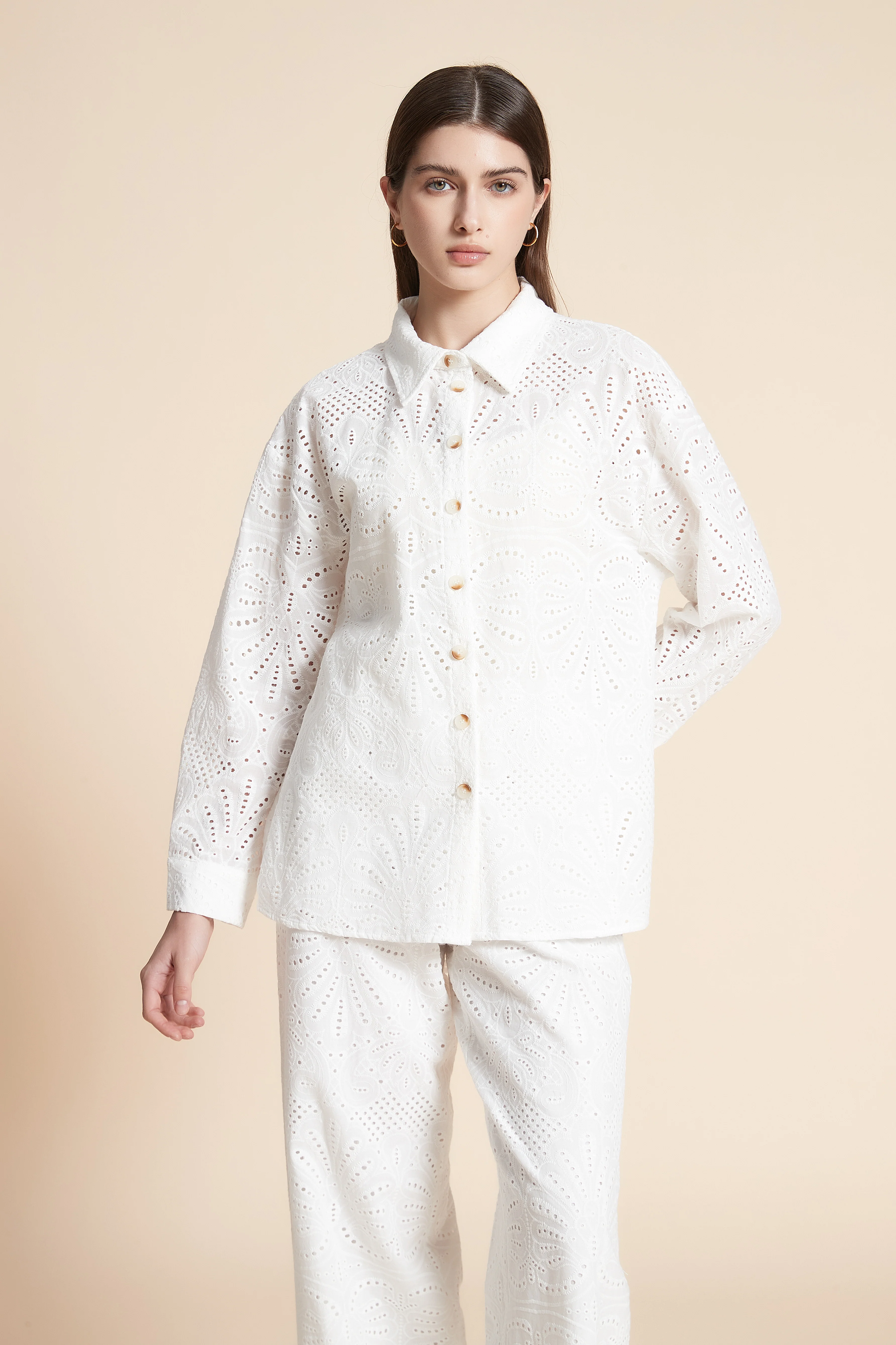 Long Sleeve Lace Patterned Shirt - Image 9