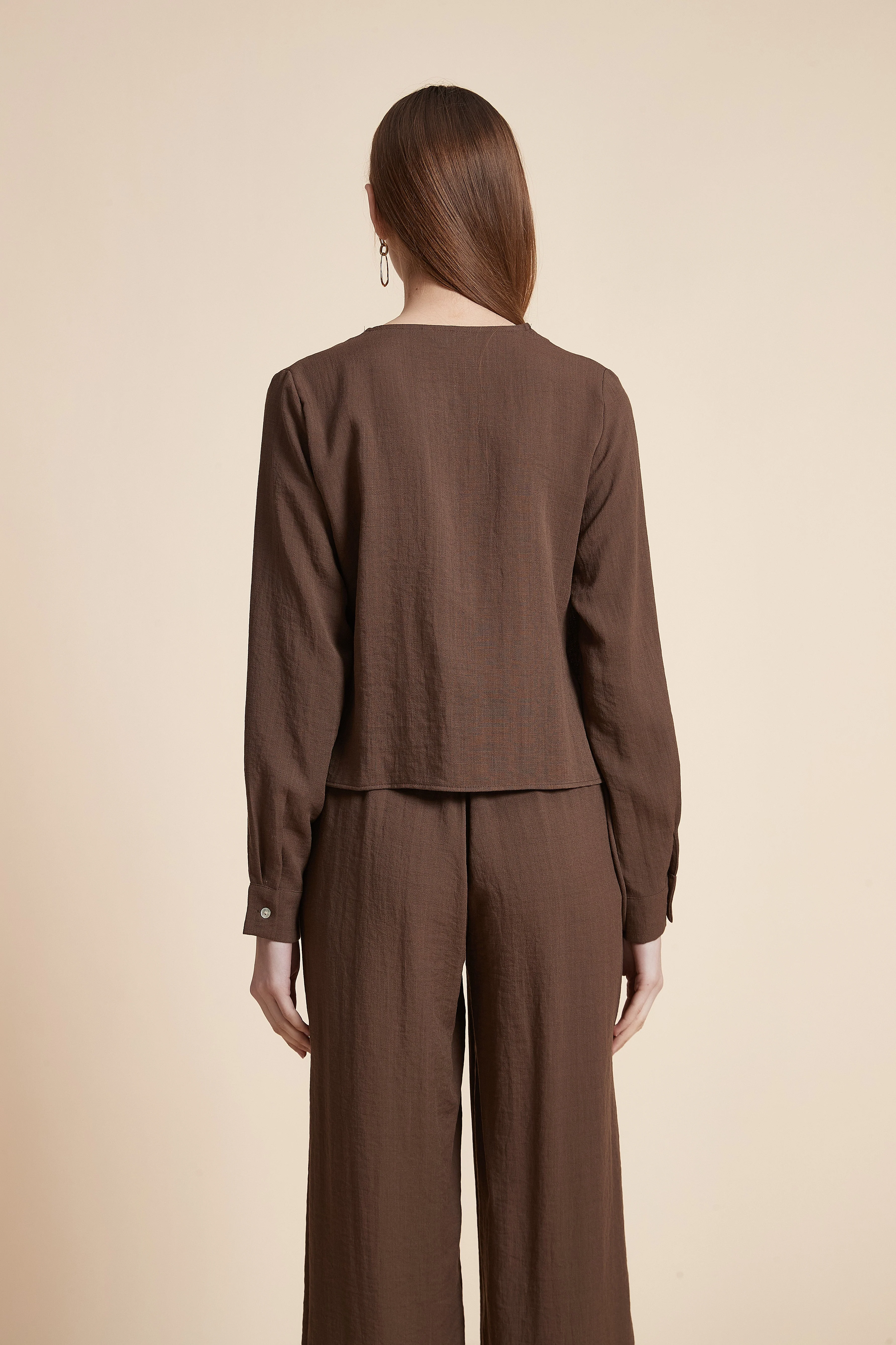 Solid Long Sleeve Wrap Blouse - Image 7