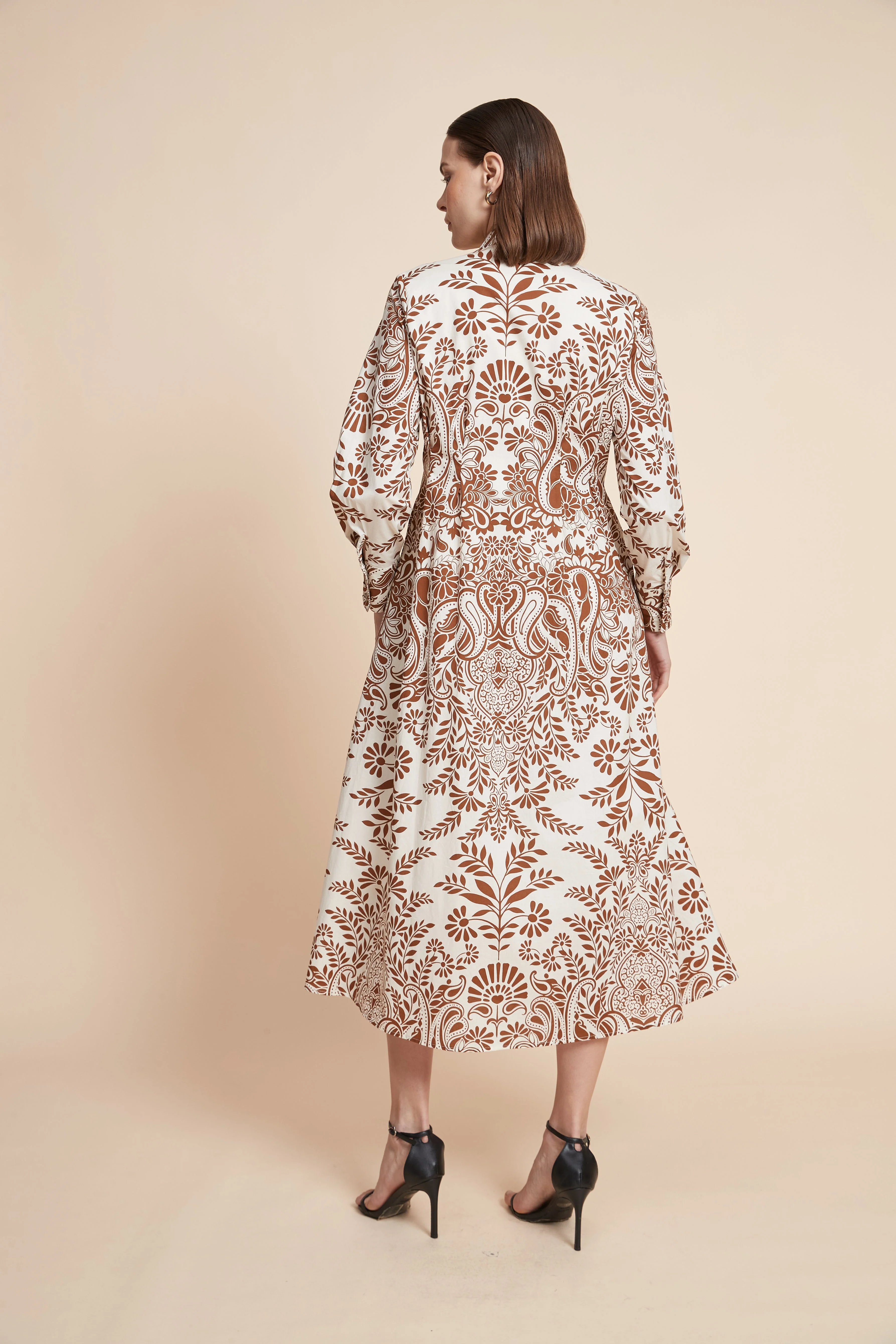 Long-Sleeved Patterned Midi Dress - Image 6