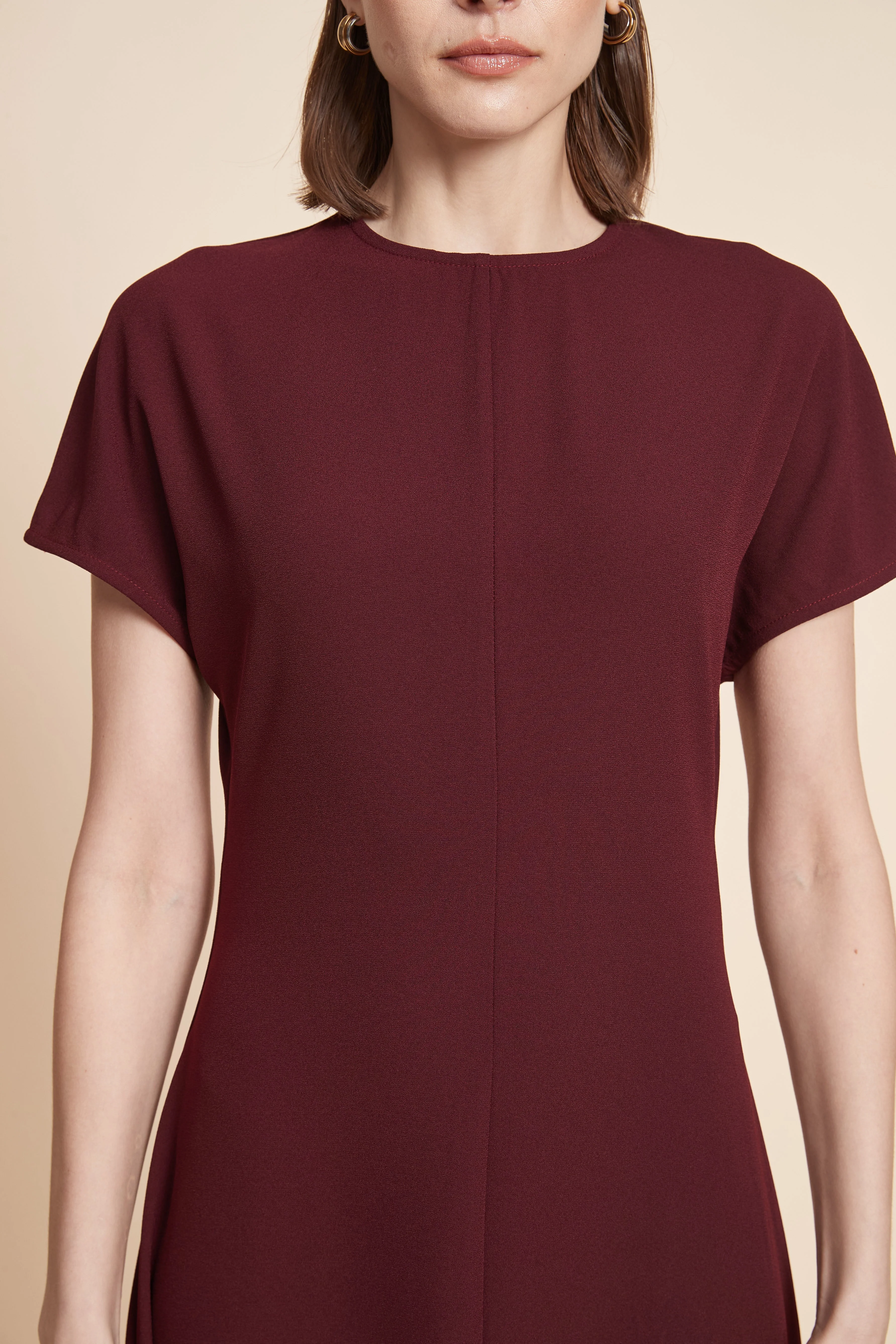 Short-Sleeved Plain Midi Dress - Image 5