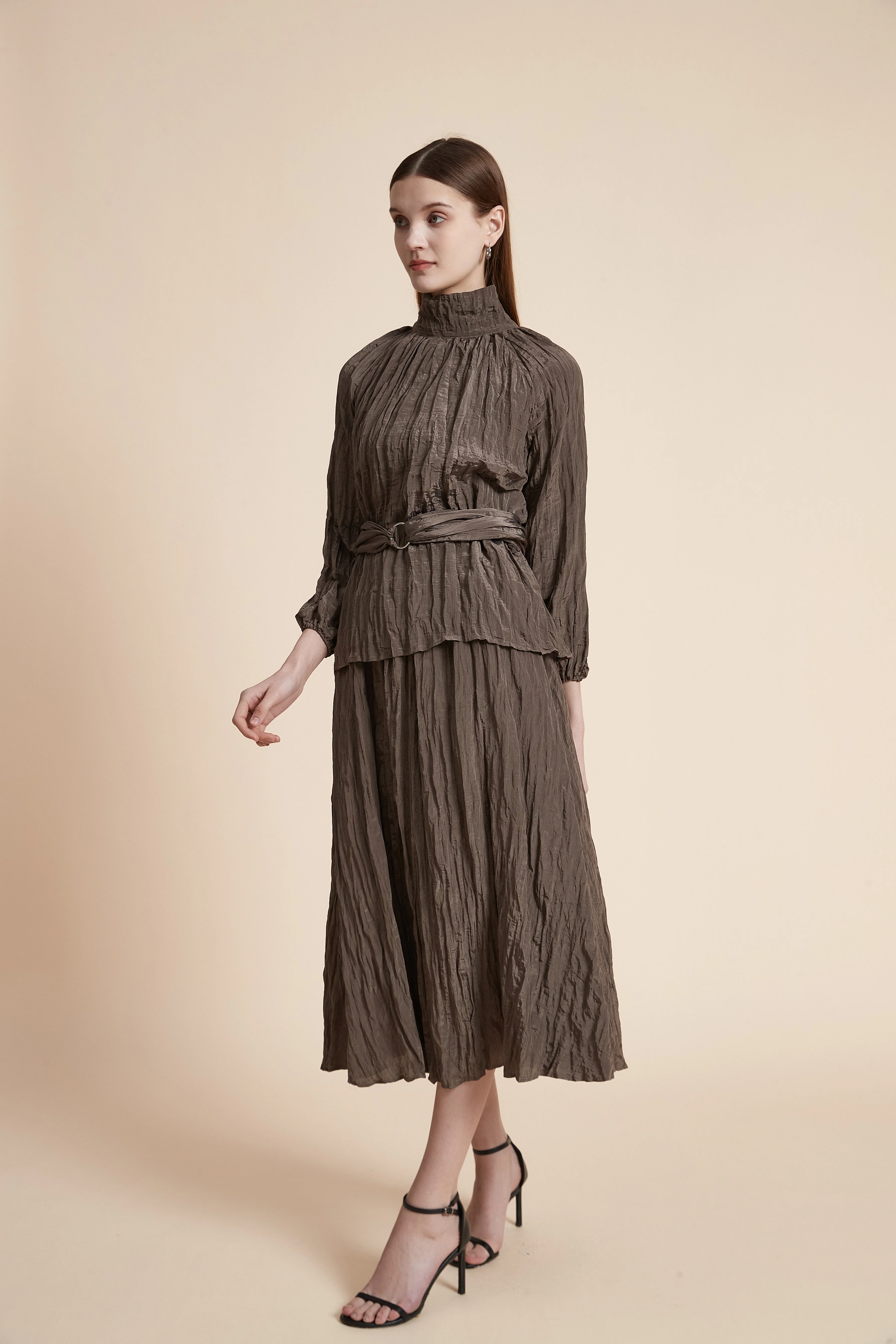 Solid High Neck Long Sleeve Blouse - Image 2