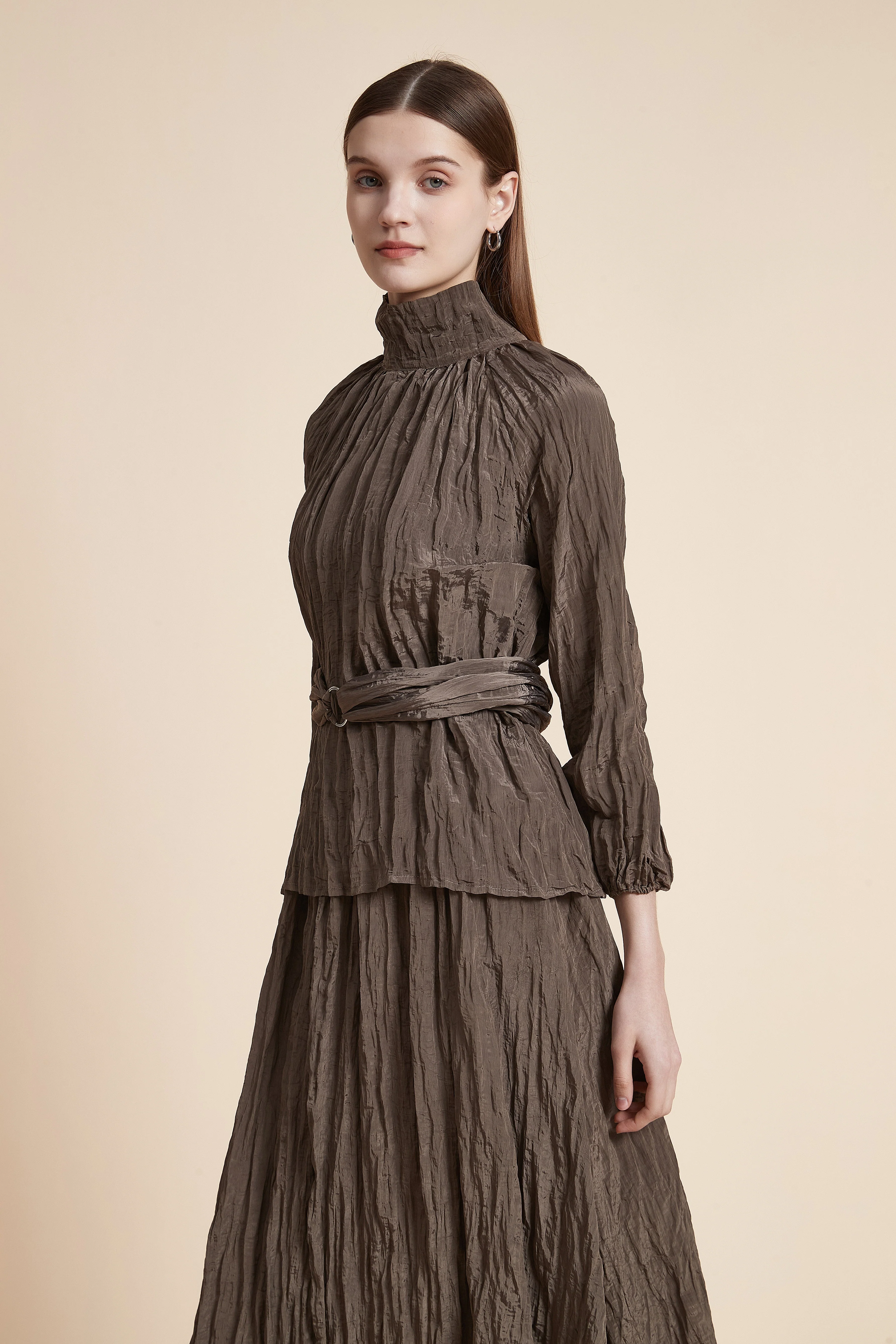 Solid High Neck Long Sleeve Blouse - Image 4