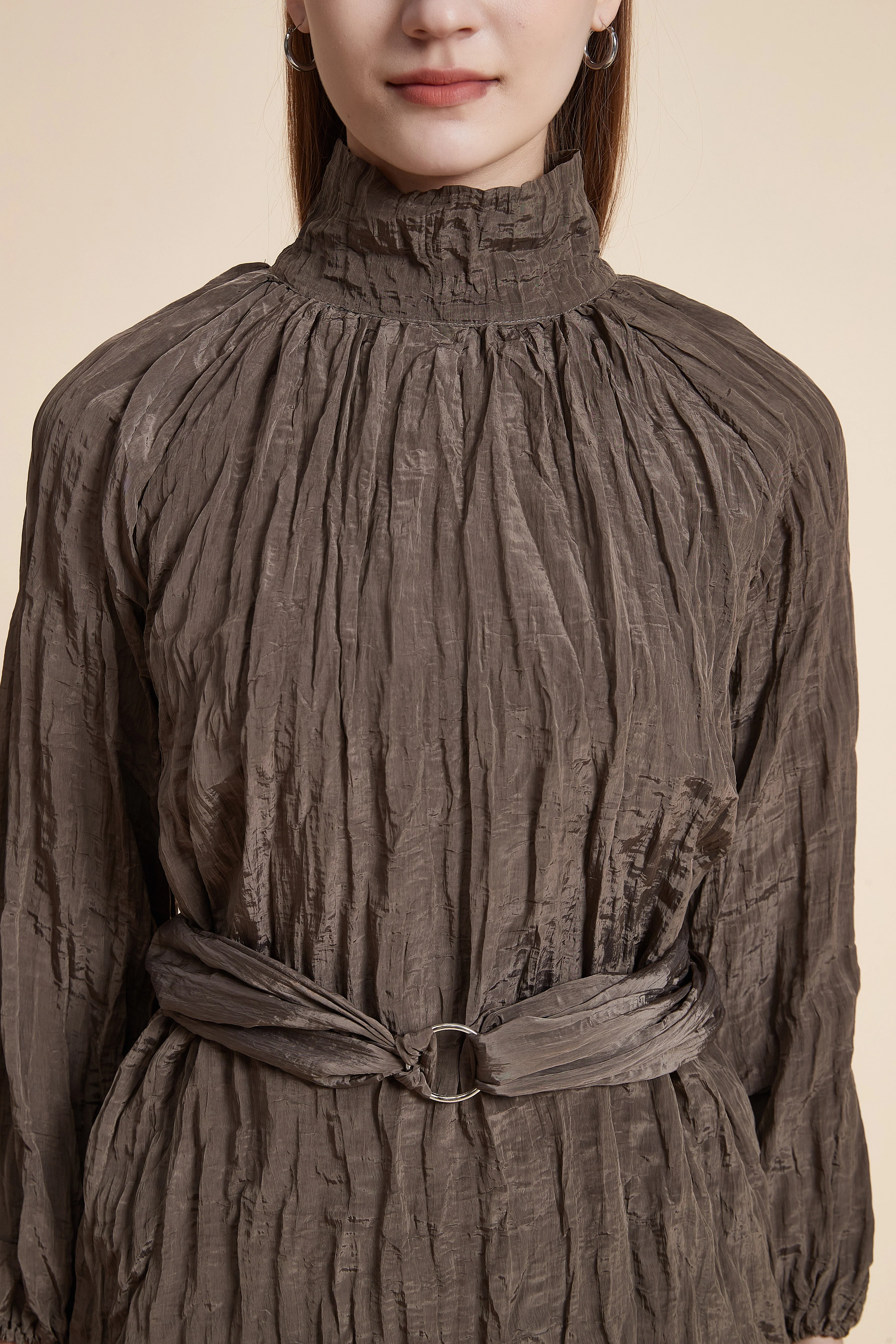 Solid High Neck Long Sleeve Blouse - Image 5