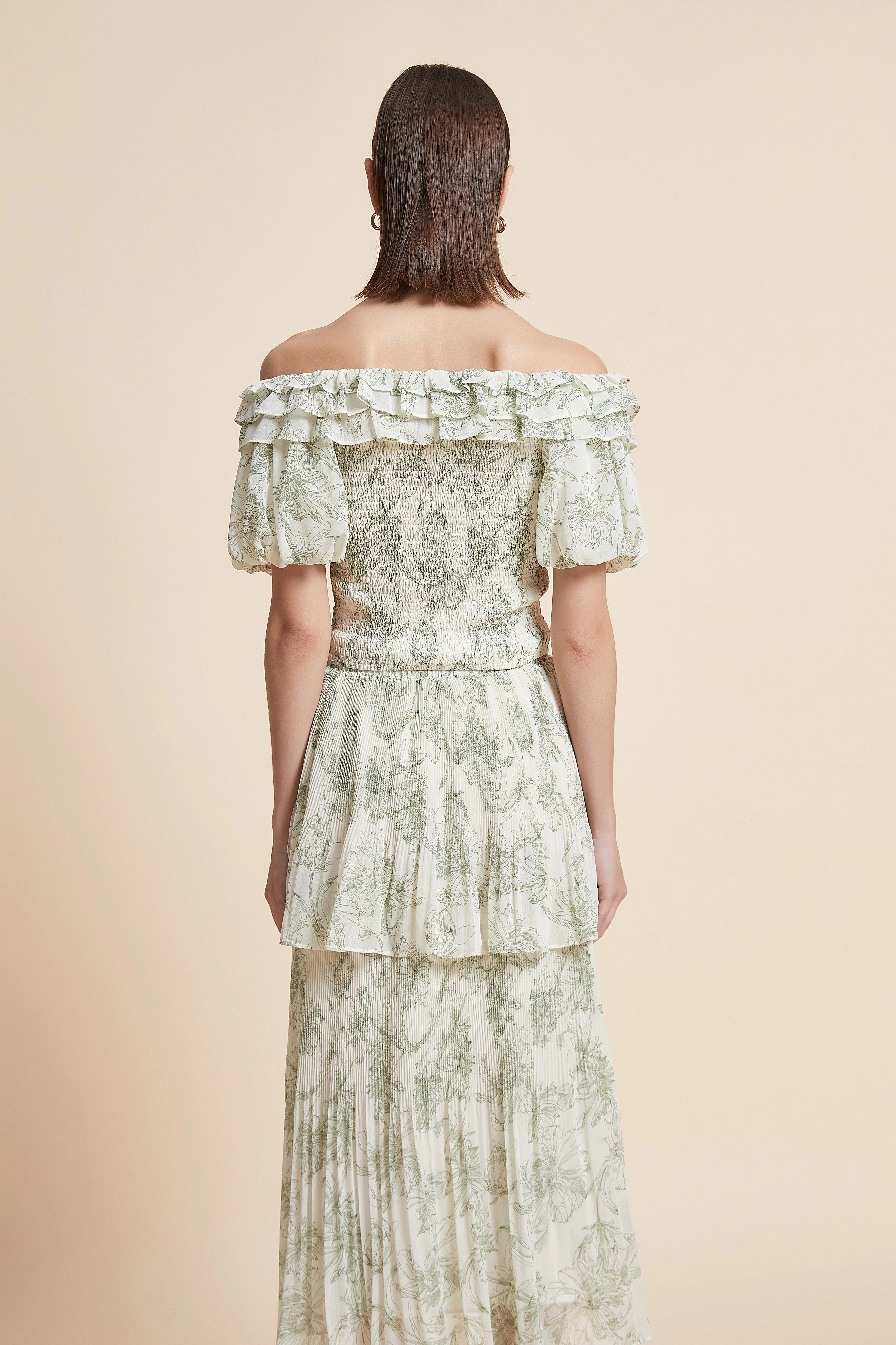 Patterned Off-Shoulder Half-Sleeve Top - Image 7