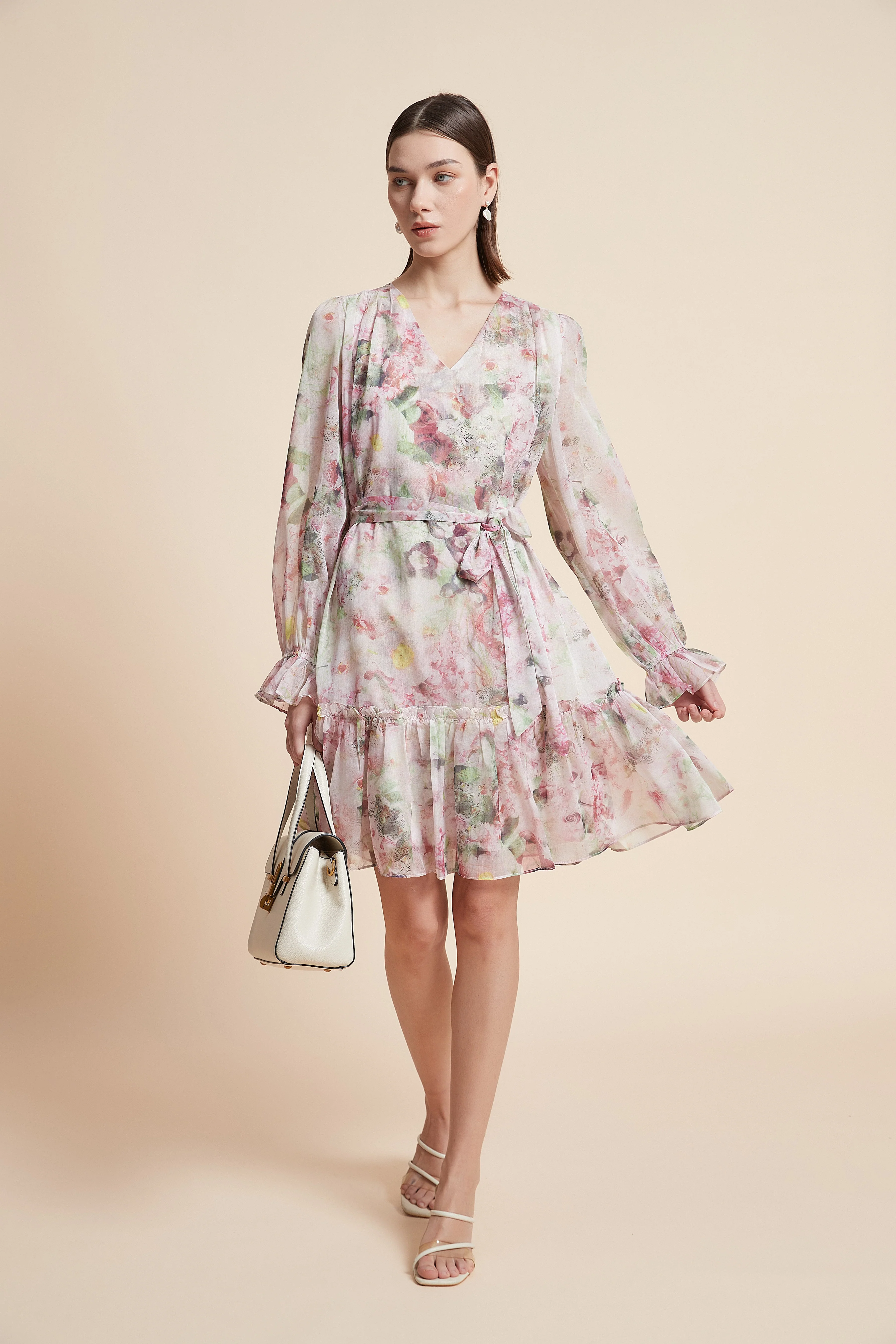 Print Knee-Length Floral Long-Sleeve Dress - Image 2