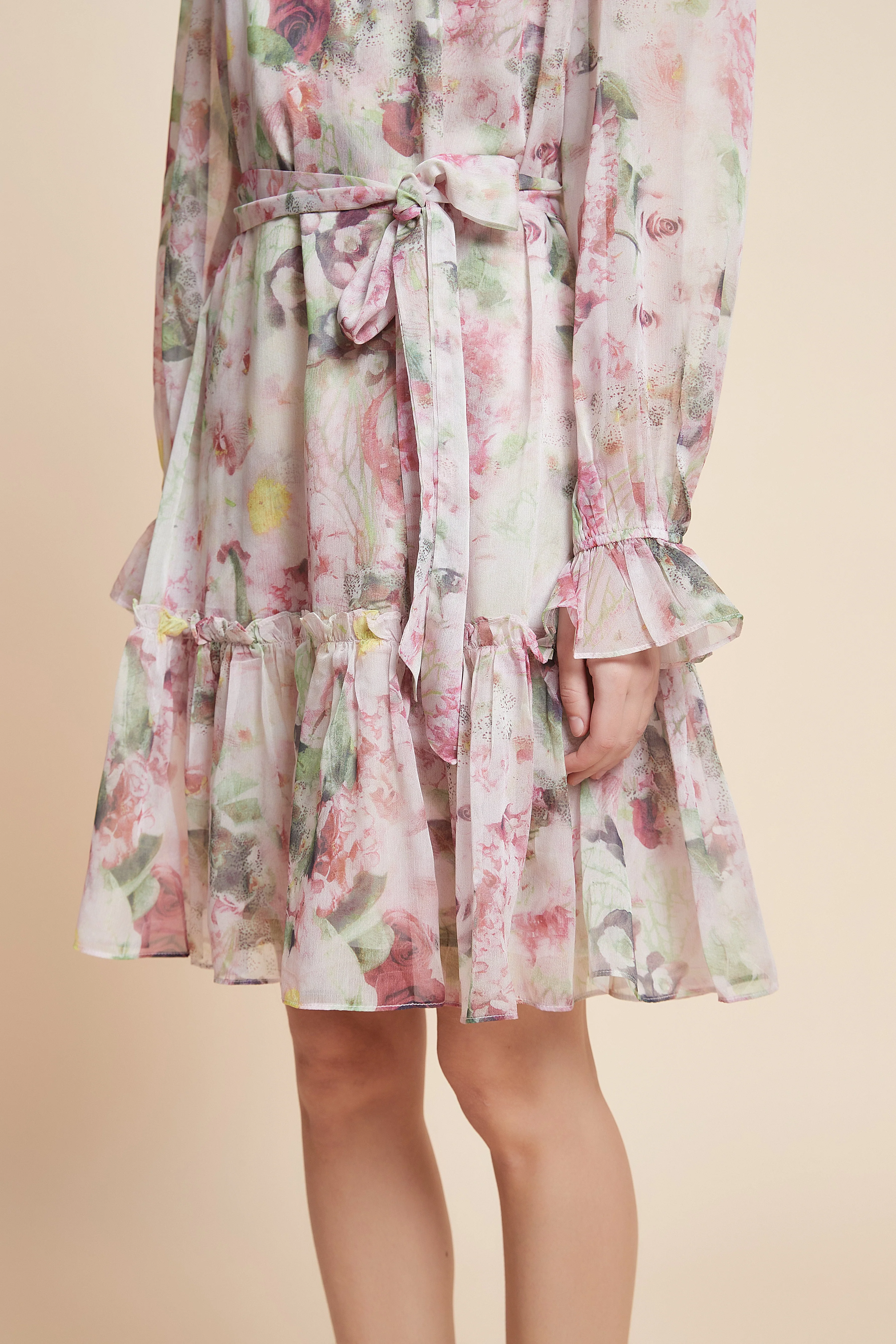 Print Knee-Length Floral Long-Sleeve Dress - Image 5