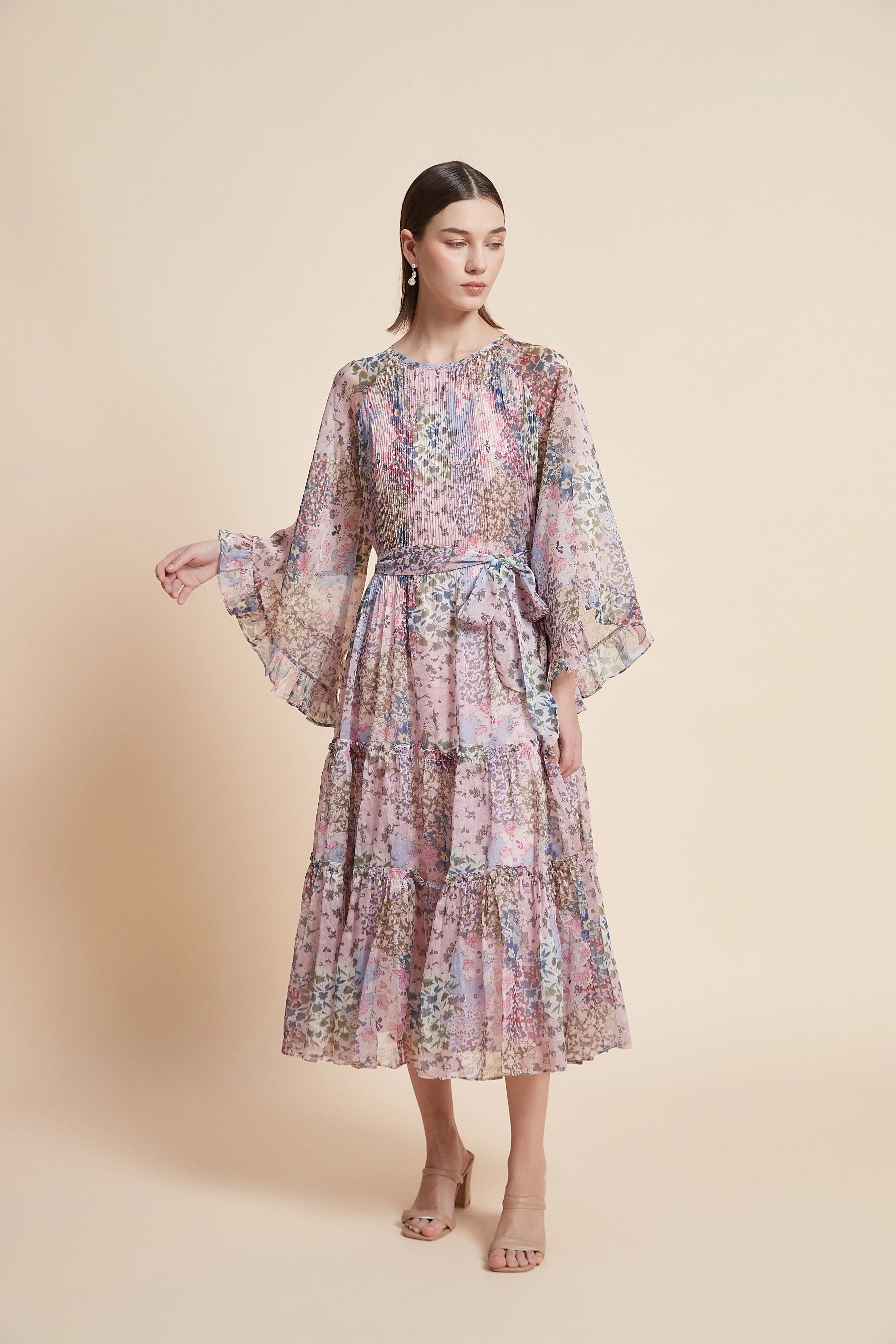 3/4-Sleeve Floral Midi Dress - Image 2