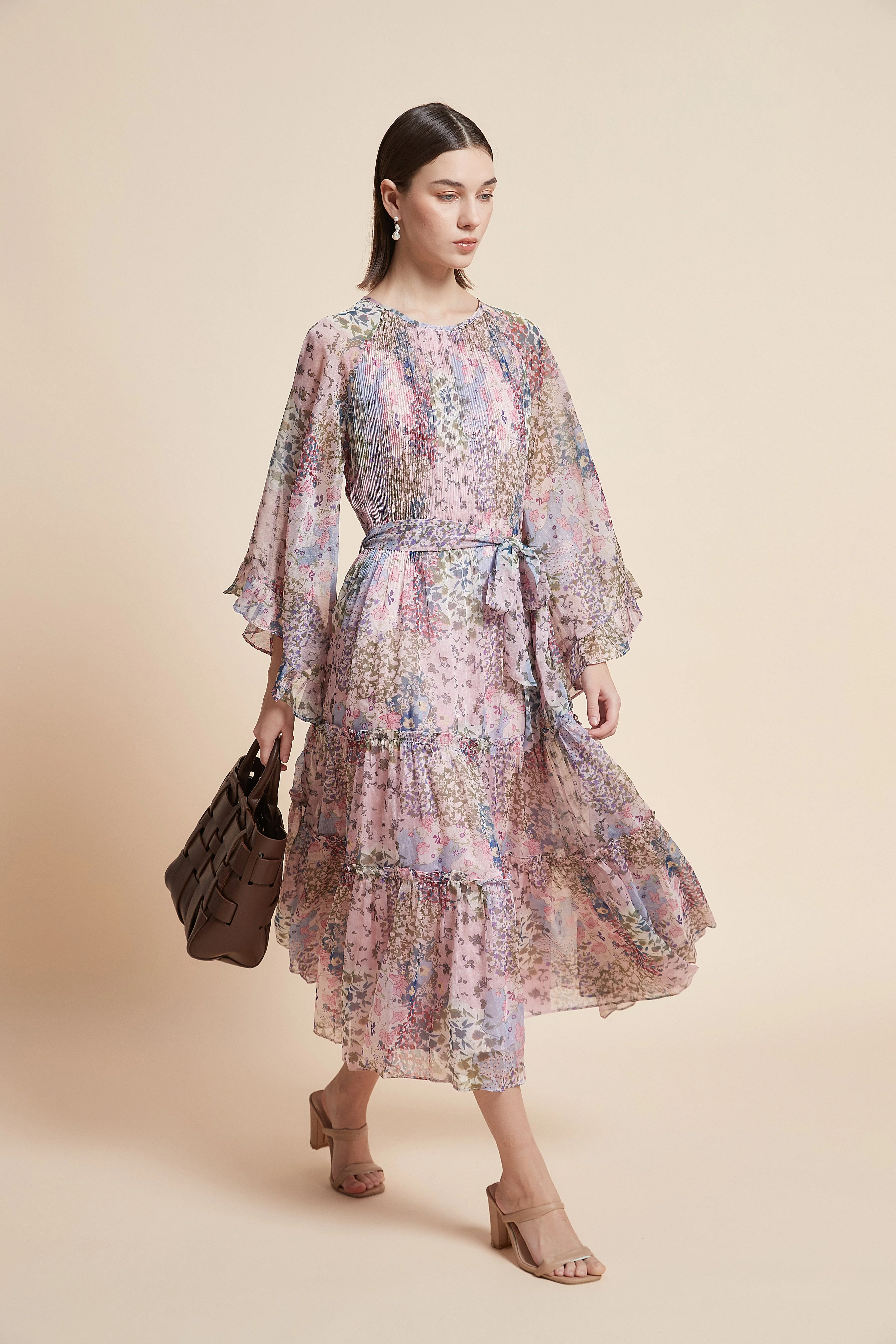 3/4-Sleeve Floral Midi Dress - Image 3